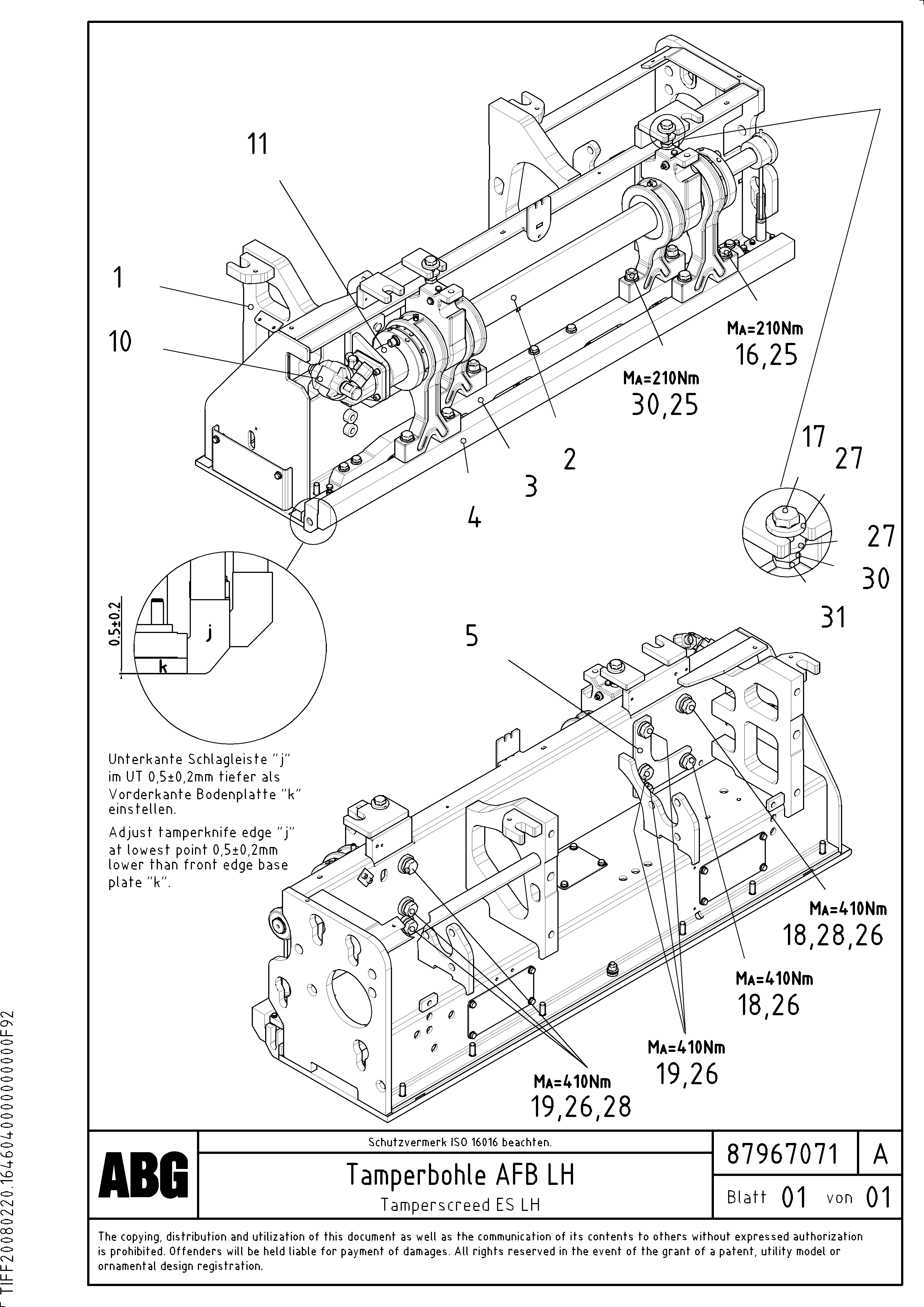 Схема запчастей Volvo VDT-V 89 ETC - 64606 Tamperscreed for extendable screed VDT-V 89 ETC ATT. SCREEDS 3,0 - 9,0M ABG8820, ABG8820B