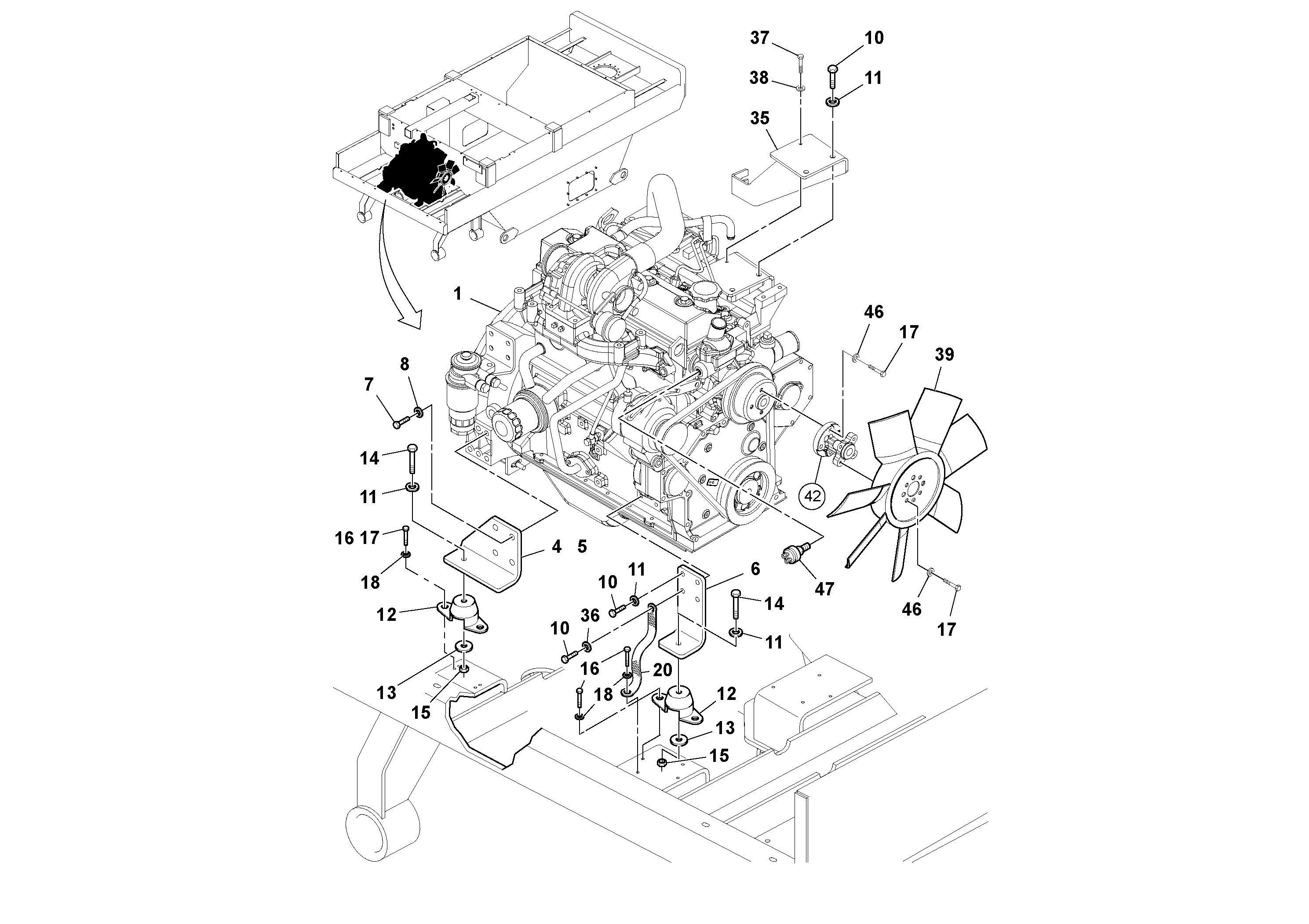 Схема запчастей Volvo PT125R S/N 197470- - 102596 Engine Installation 