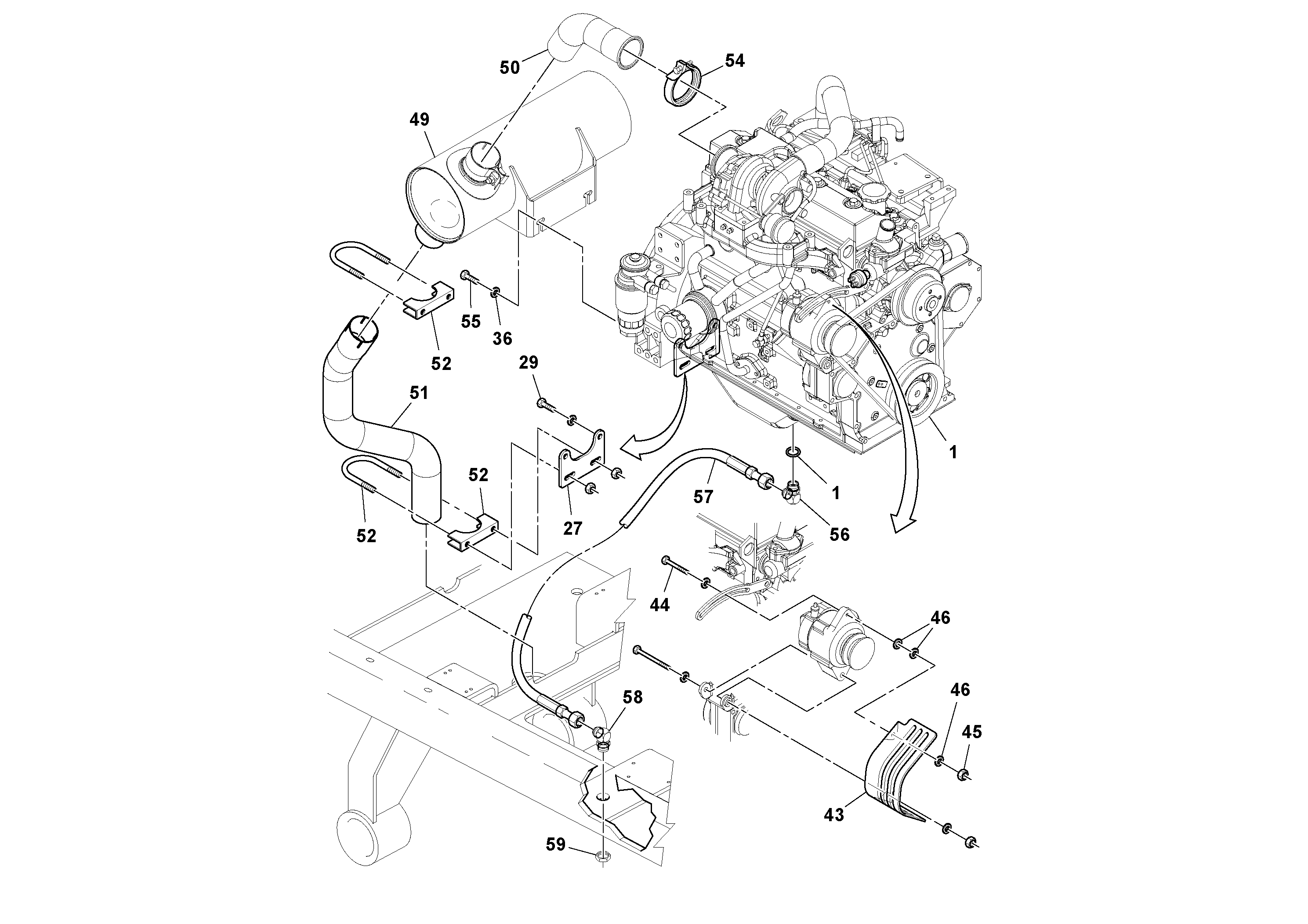 Схема запчастей Volvo PT125R S/N 197470- - 54122 Engine Installation 