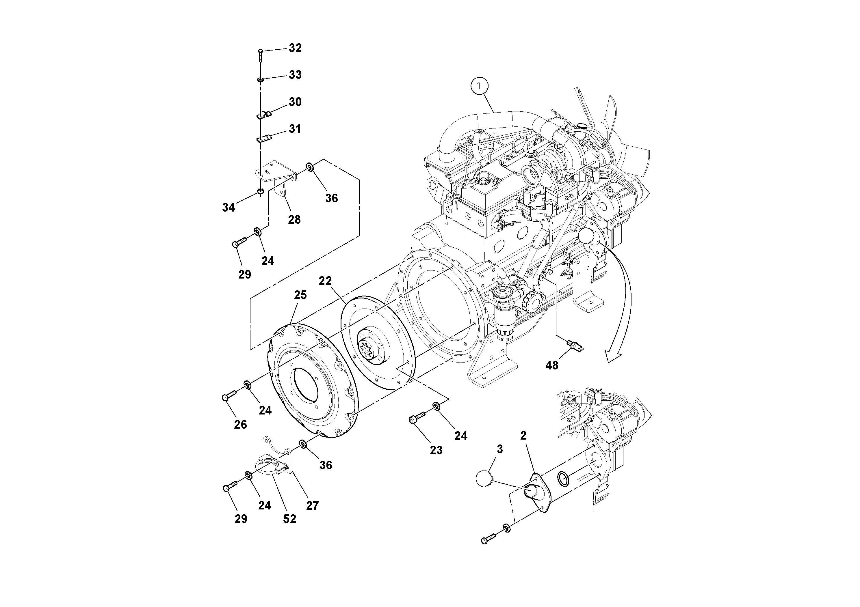 Схема запчастей Volvo PT125R S/N 197470- - 54123 Engine Installation 