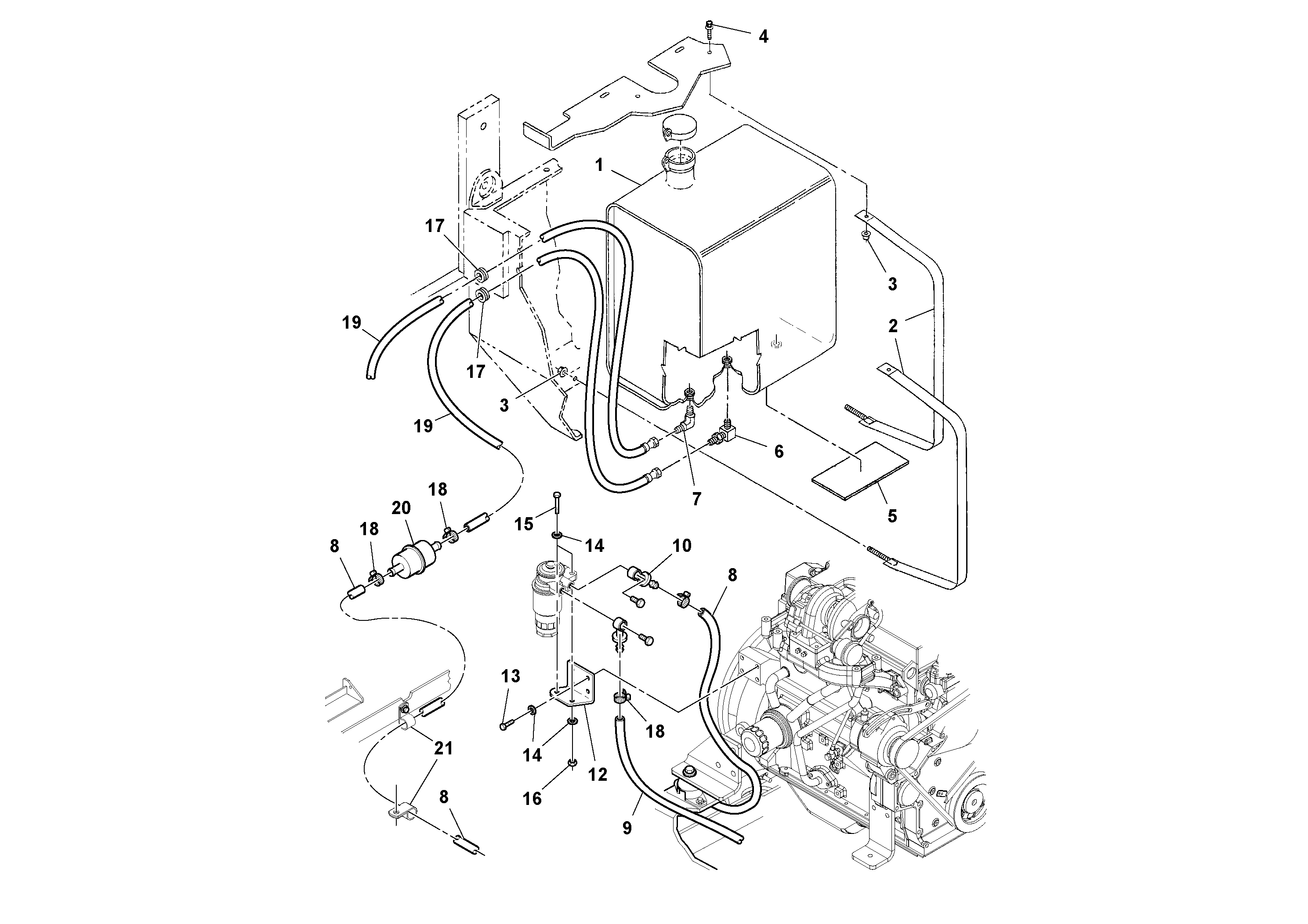 Схема запчастей Volvo PT125R S/N 197470- - 54125 Fuel Tank Installation 