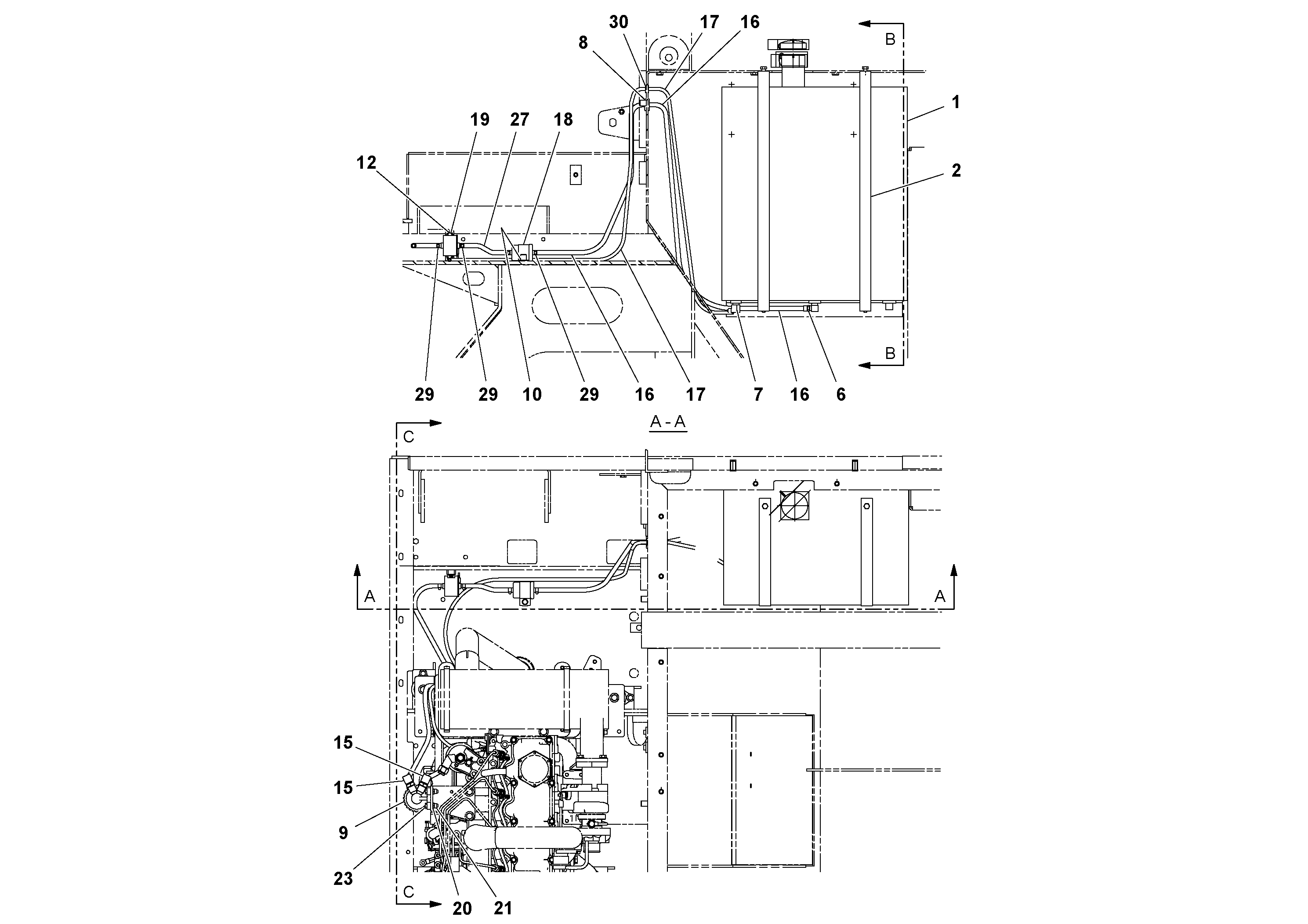 Схема запчастей Volvo PT125R S/N 197470- - 54127 Fuel Tank Installation 