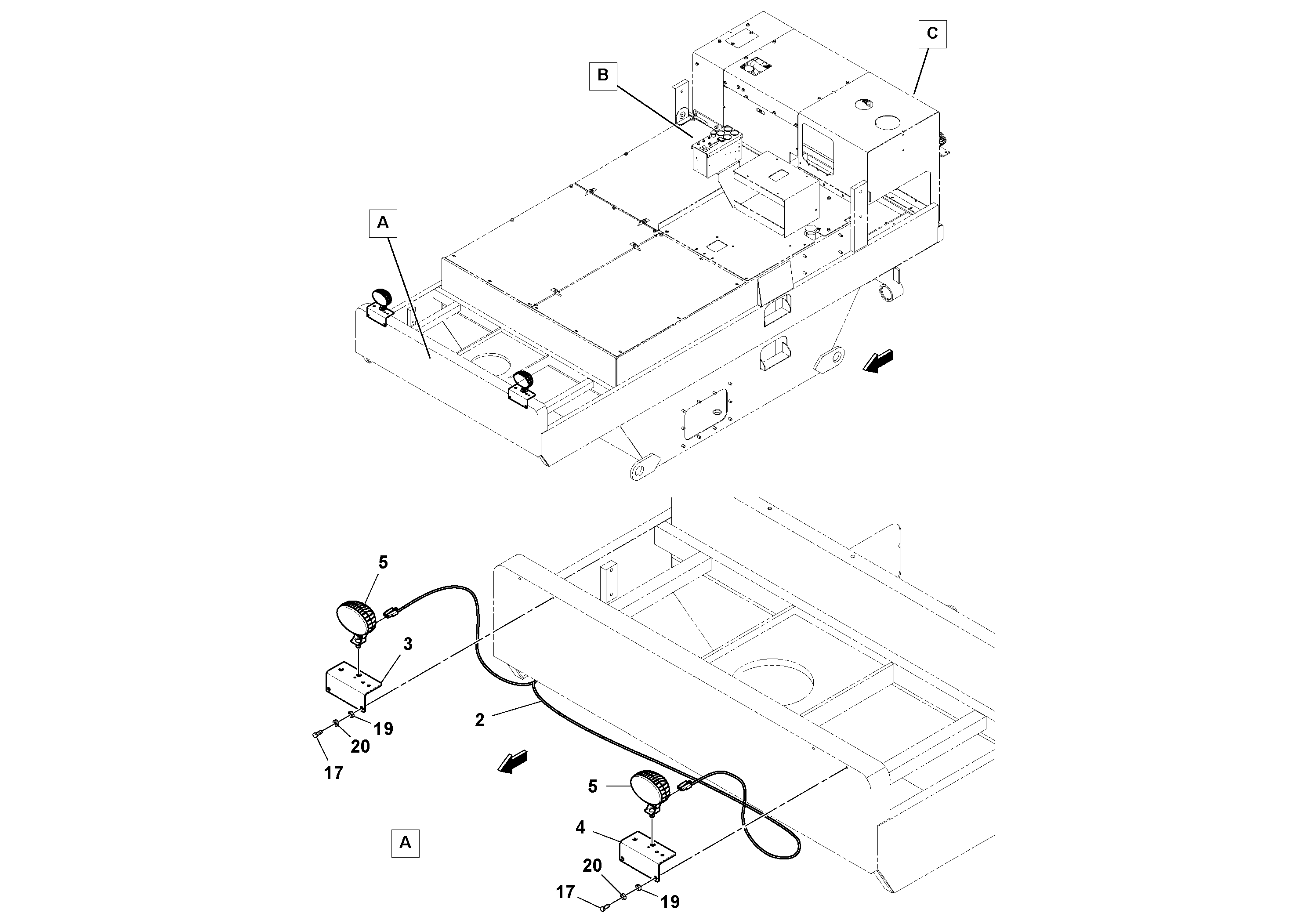 Схема запчастей Volvo PT125R S/N 197470- - 61624 Work Lights Installation 