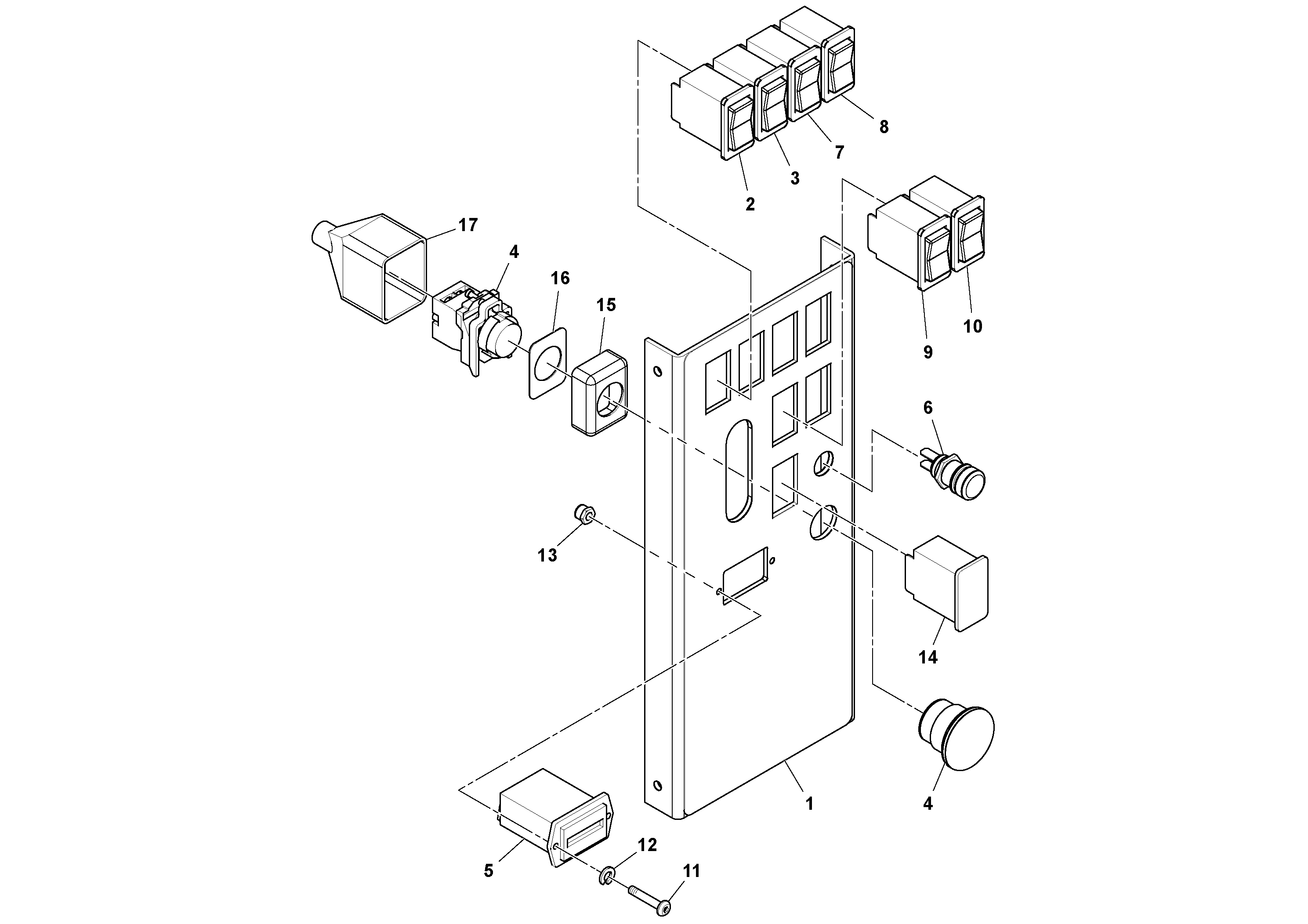 Схема запчастей Volvo PT125R S/N 197470- - 61627 Control Panel Assembly 