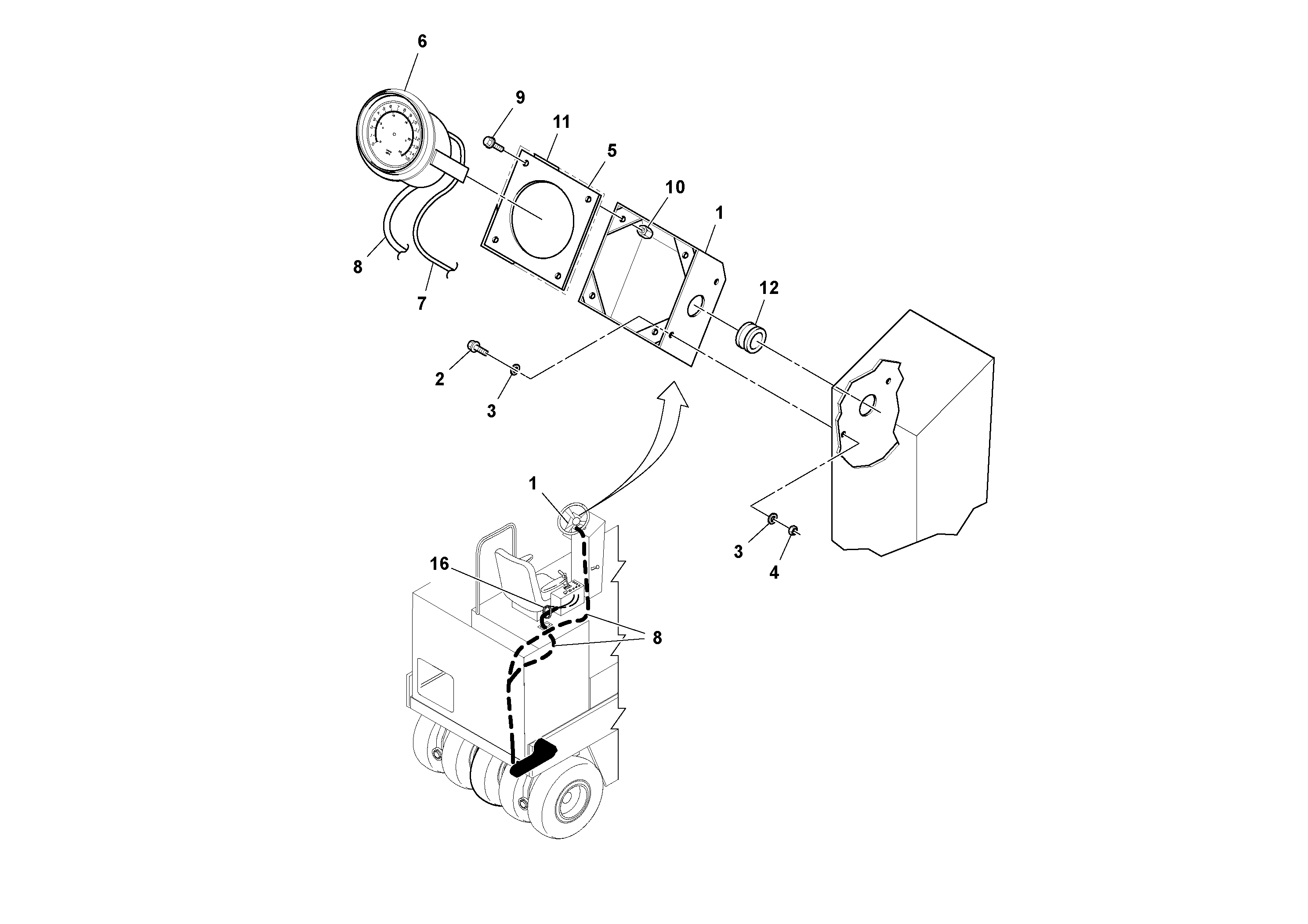 Схема запчастей Volvo PT125R S/N 197470- - 61629 Speedometer Installation 