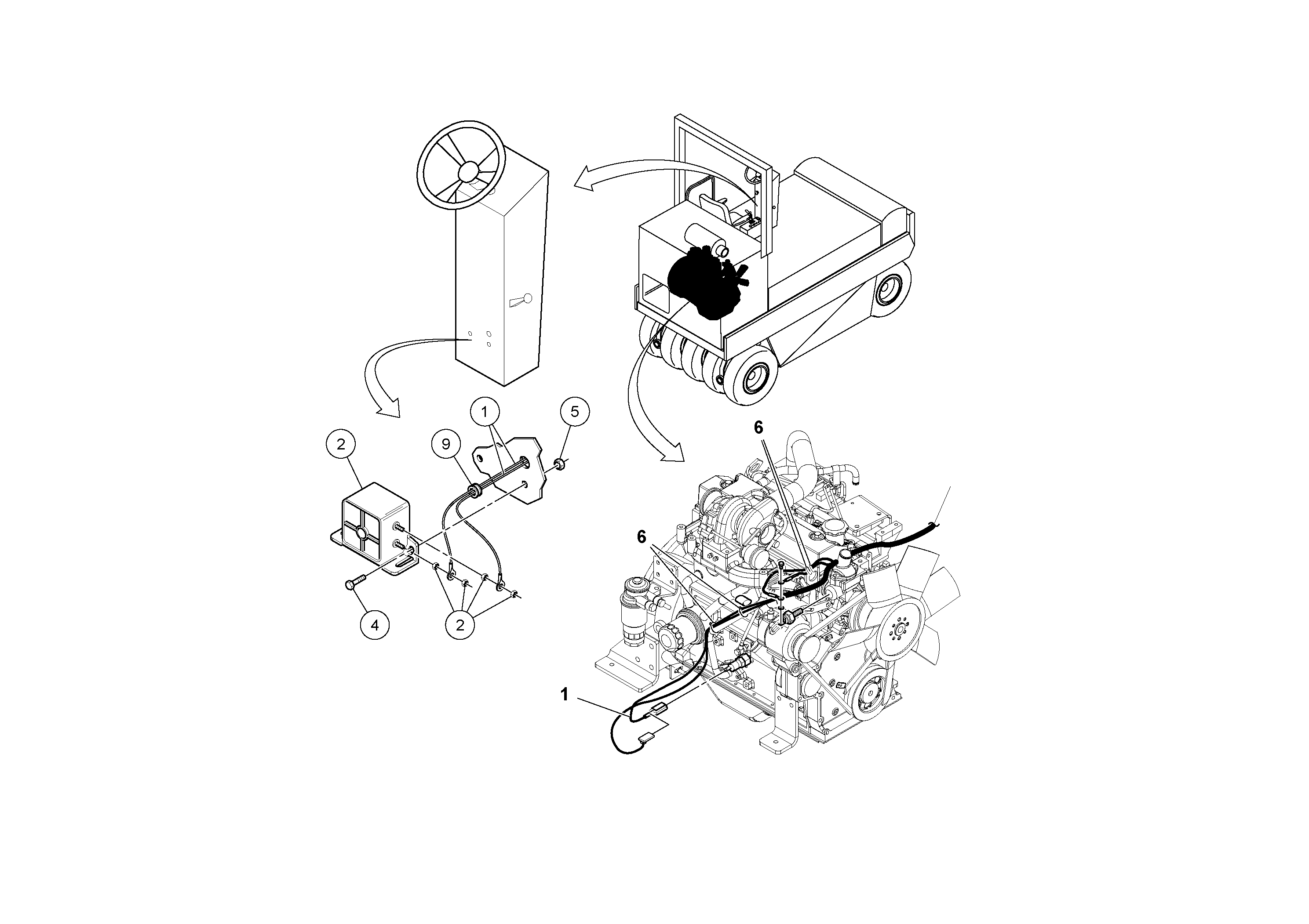 Схема запчастей Volvo PT125R S/N 197470- - 56798 Low oil pressure/High water temperature alarm installation 