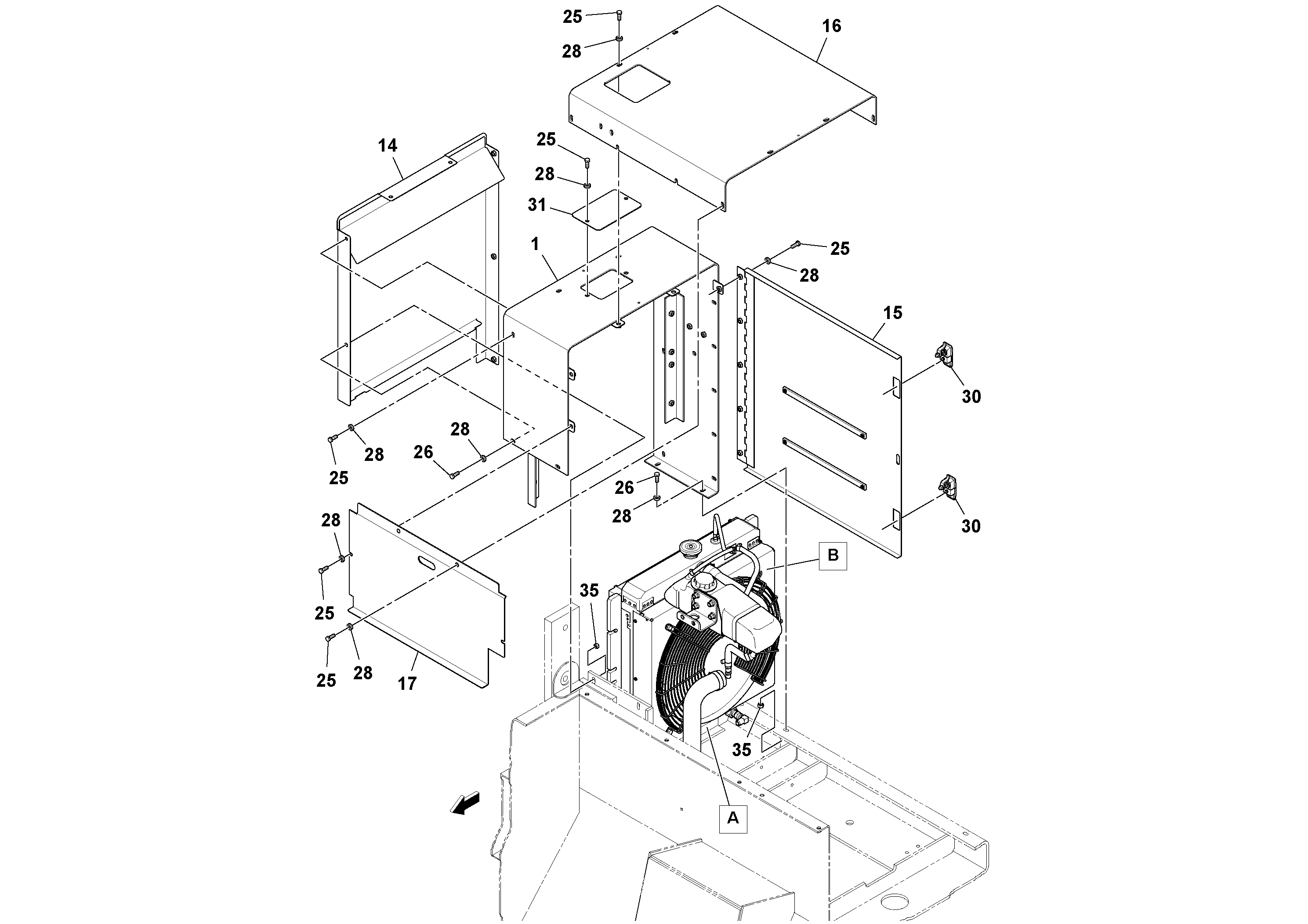 Схема запчастей Volvo PT125R S/N 197470- - 105332 Engine Cowling Installation 