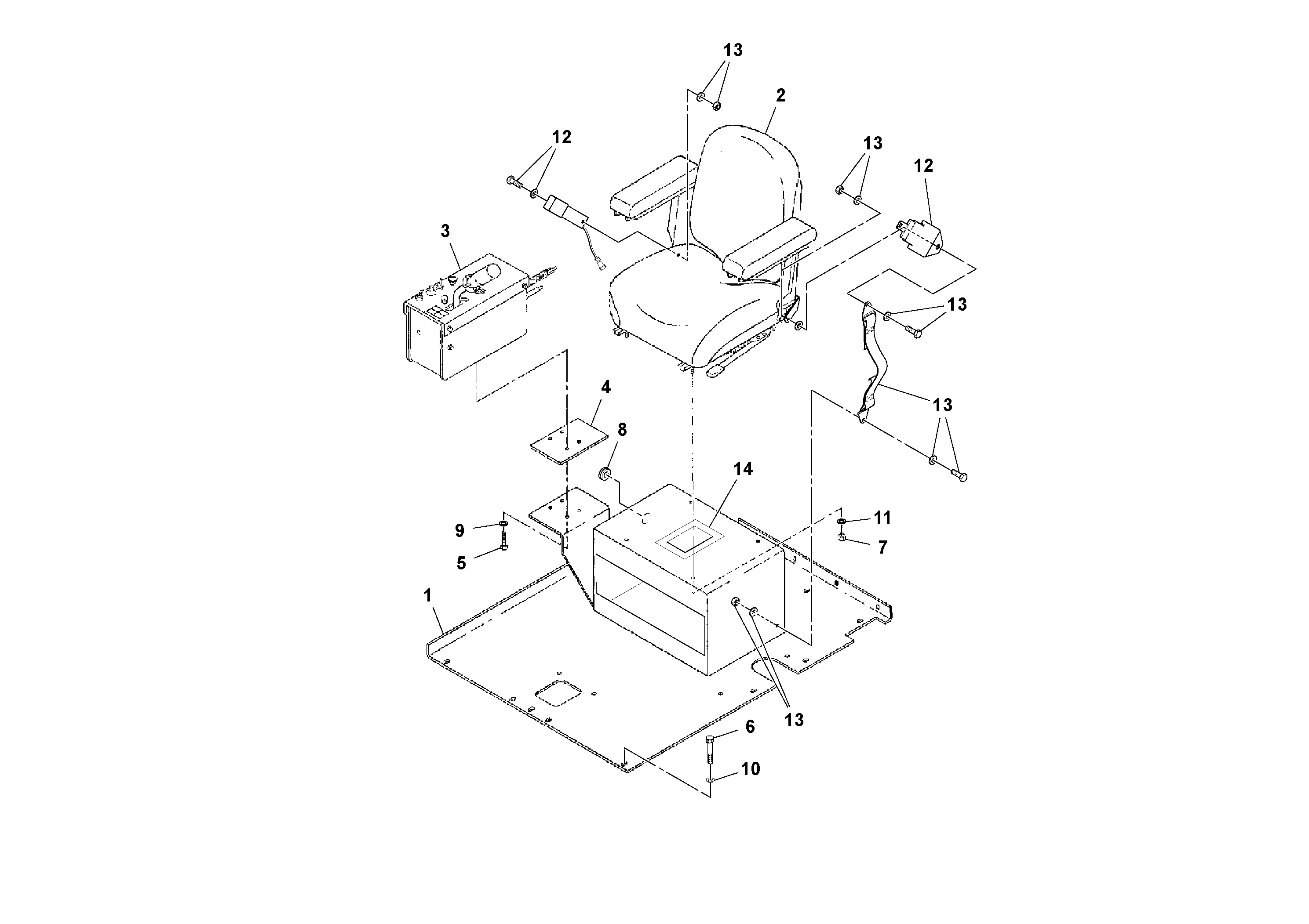 Схема запчастей Volvo PT125R S/N 197470- - 59519 Seat and Console Installation 