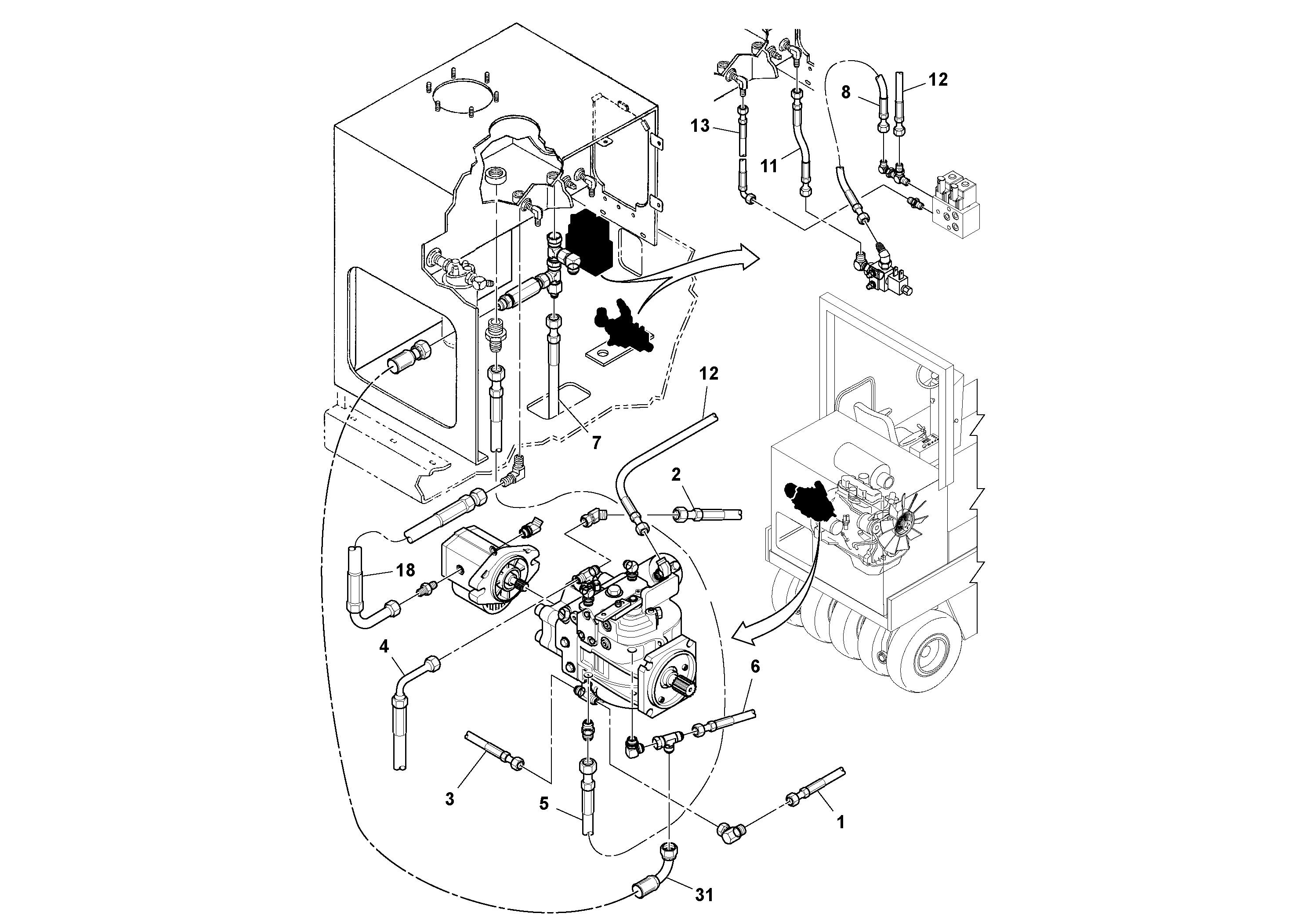 Схема запчастей Volvo PT125R S/N 197470- - 37307 Hydraulic Hoses Installation 