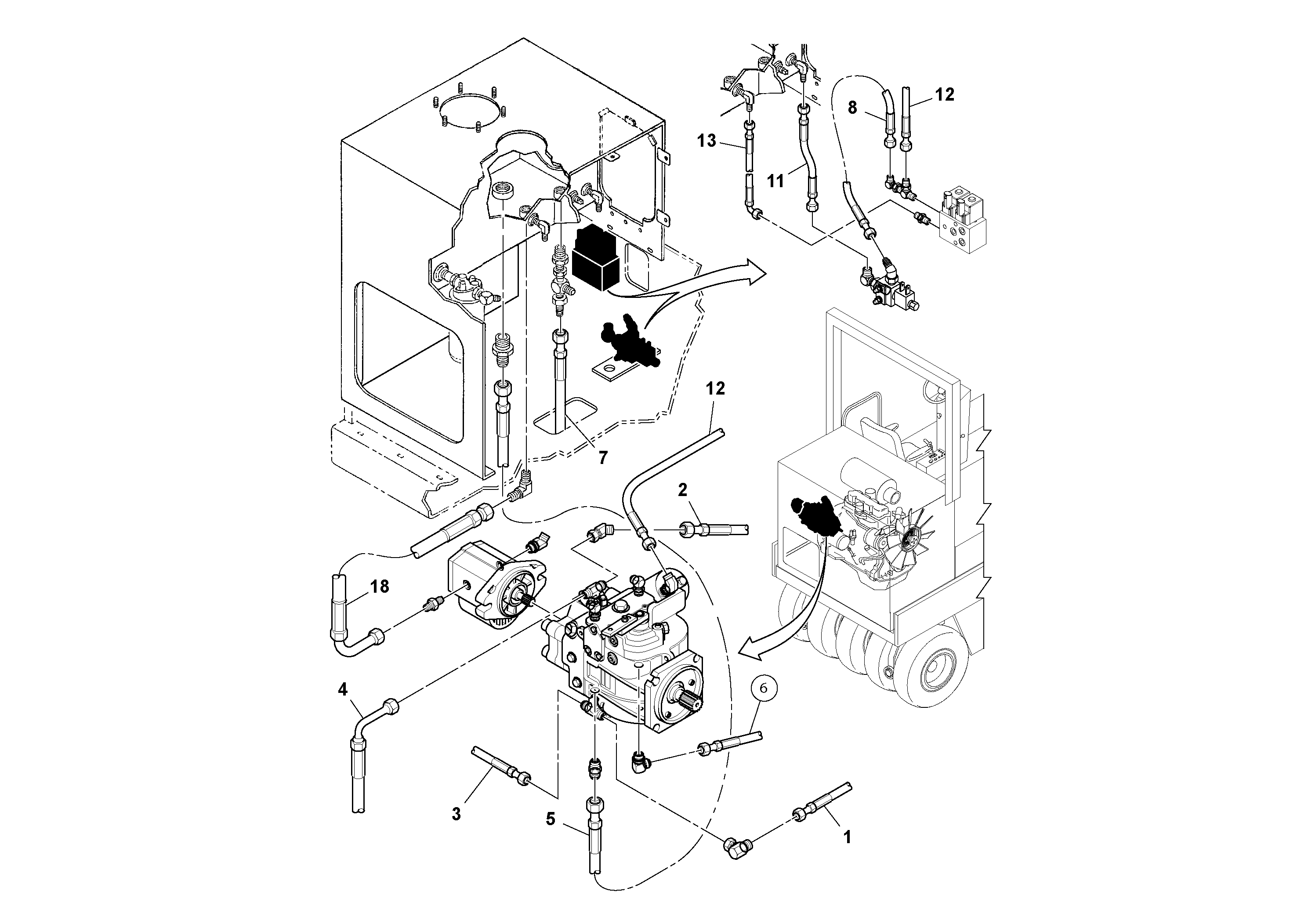 Схема запчастей Volvo PT125R S/N 197470- - 46838 Hydraulic Hoses Installation 