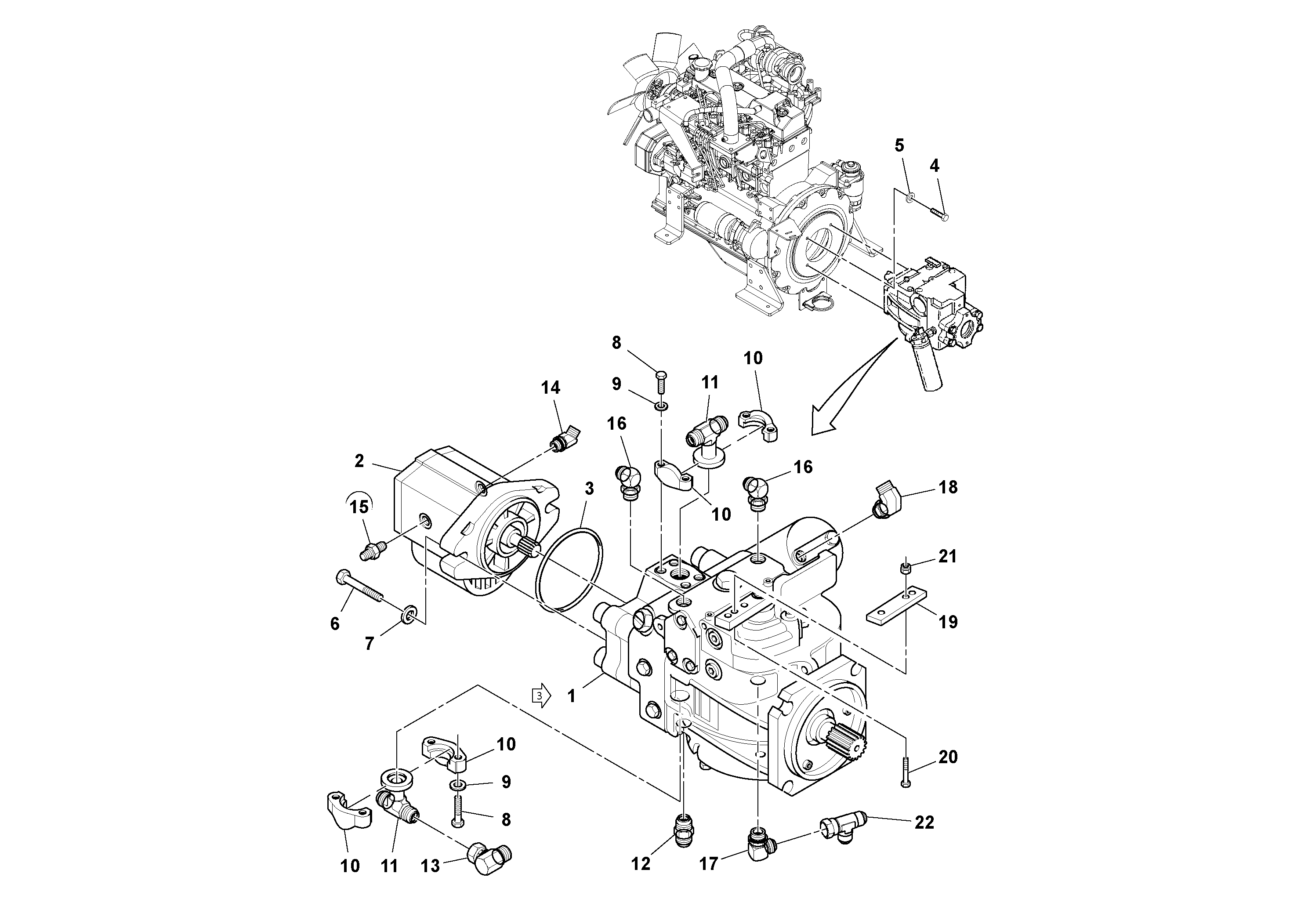 Схема запчастей Volvo PT125R S/N 197470- - 37662 Hydraulic Pump Installation 