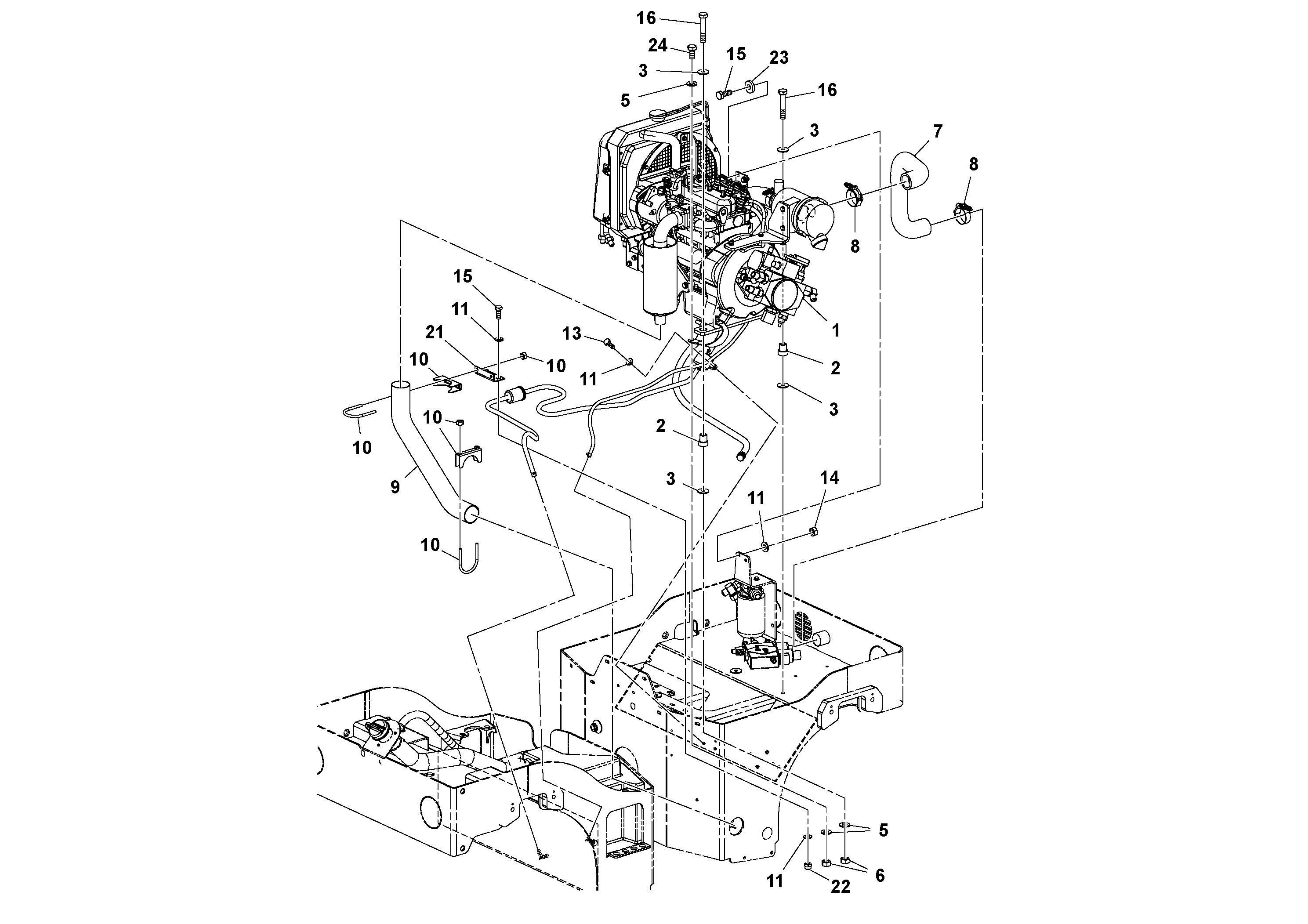 Схема запчастей Volvo DD14S/DD16 S/N 197600 - - 74065 Engine Installation 