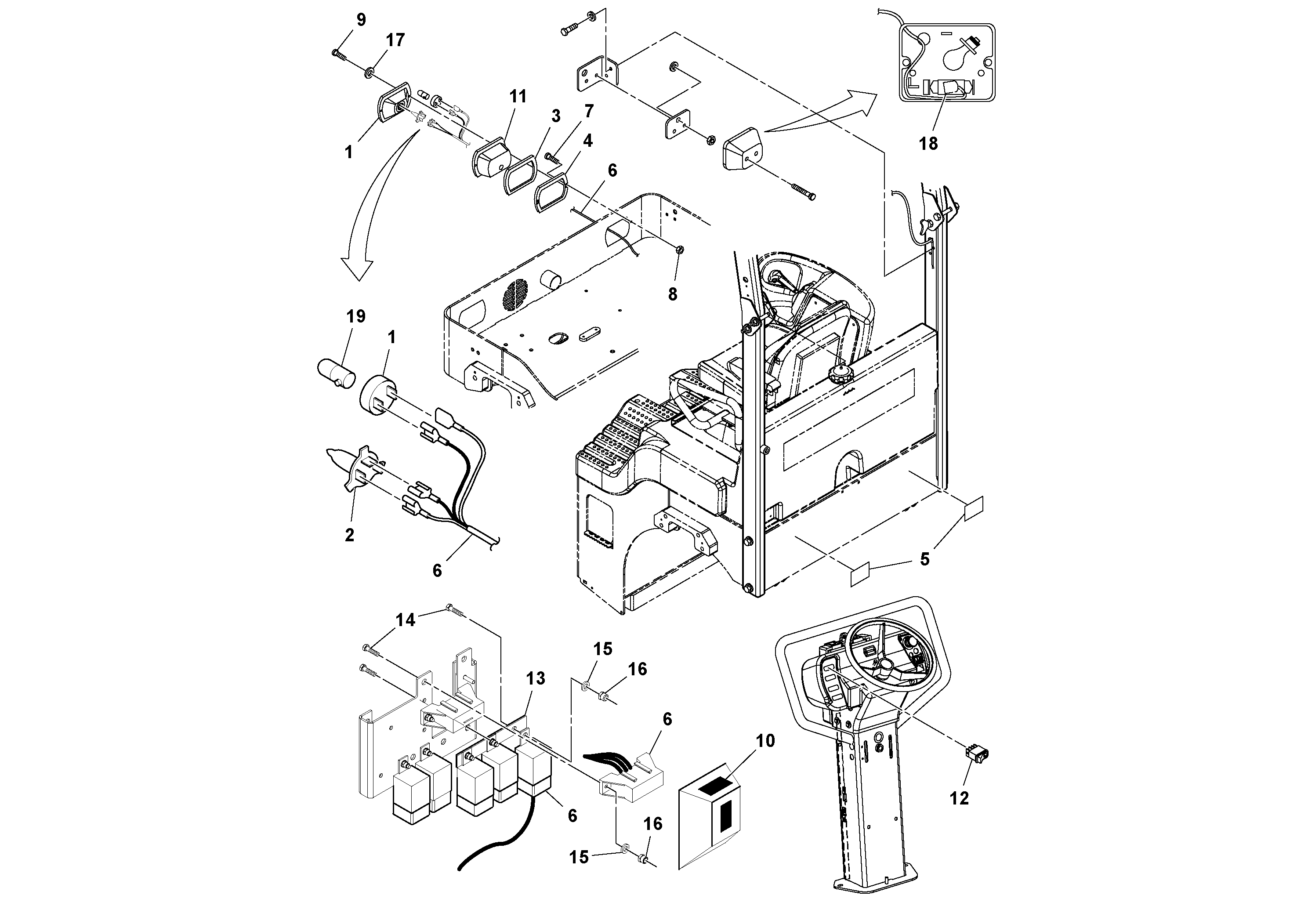 Схема запчастей Volvo DD14S/DD16 S/N 197600 - - 81230 Headlights Installation 