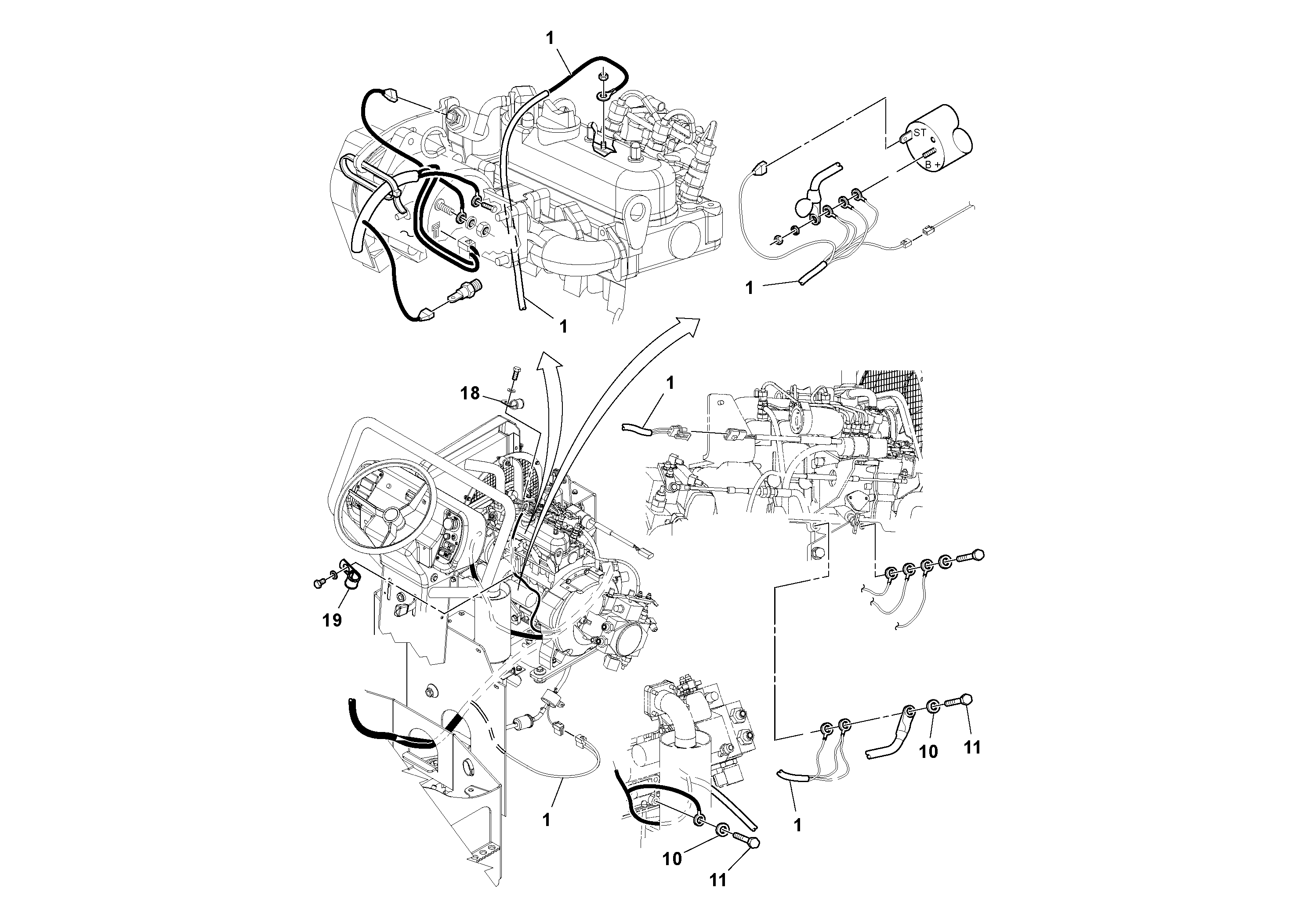 Схема запчастей Volvo DD14S/DD16 S/N 197600 - - 77191 Cable Harness Installation 