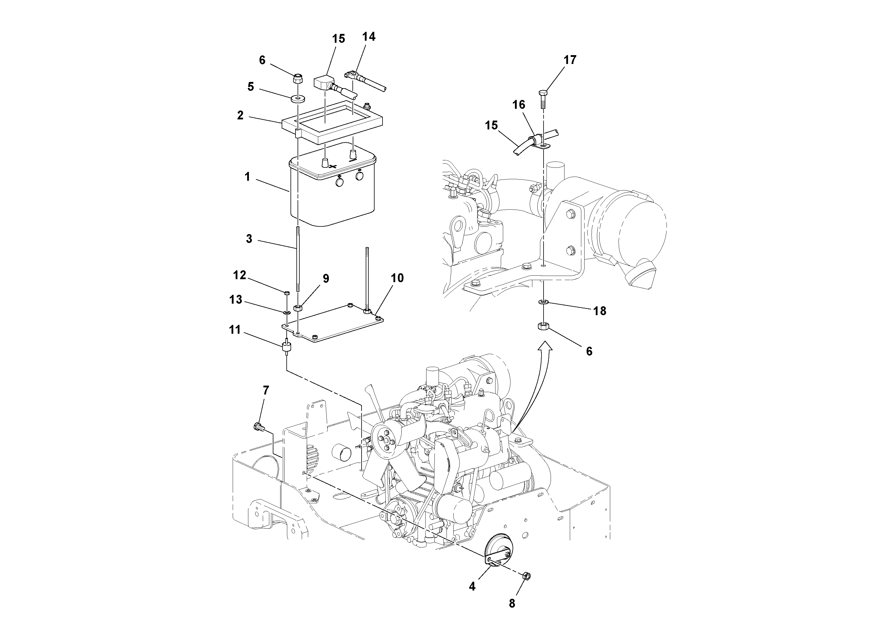 Схема запчастей Volvo DD14S/DD16 S/N 197600 - - 78248 Battery and Horn Installation 