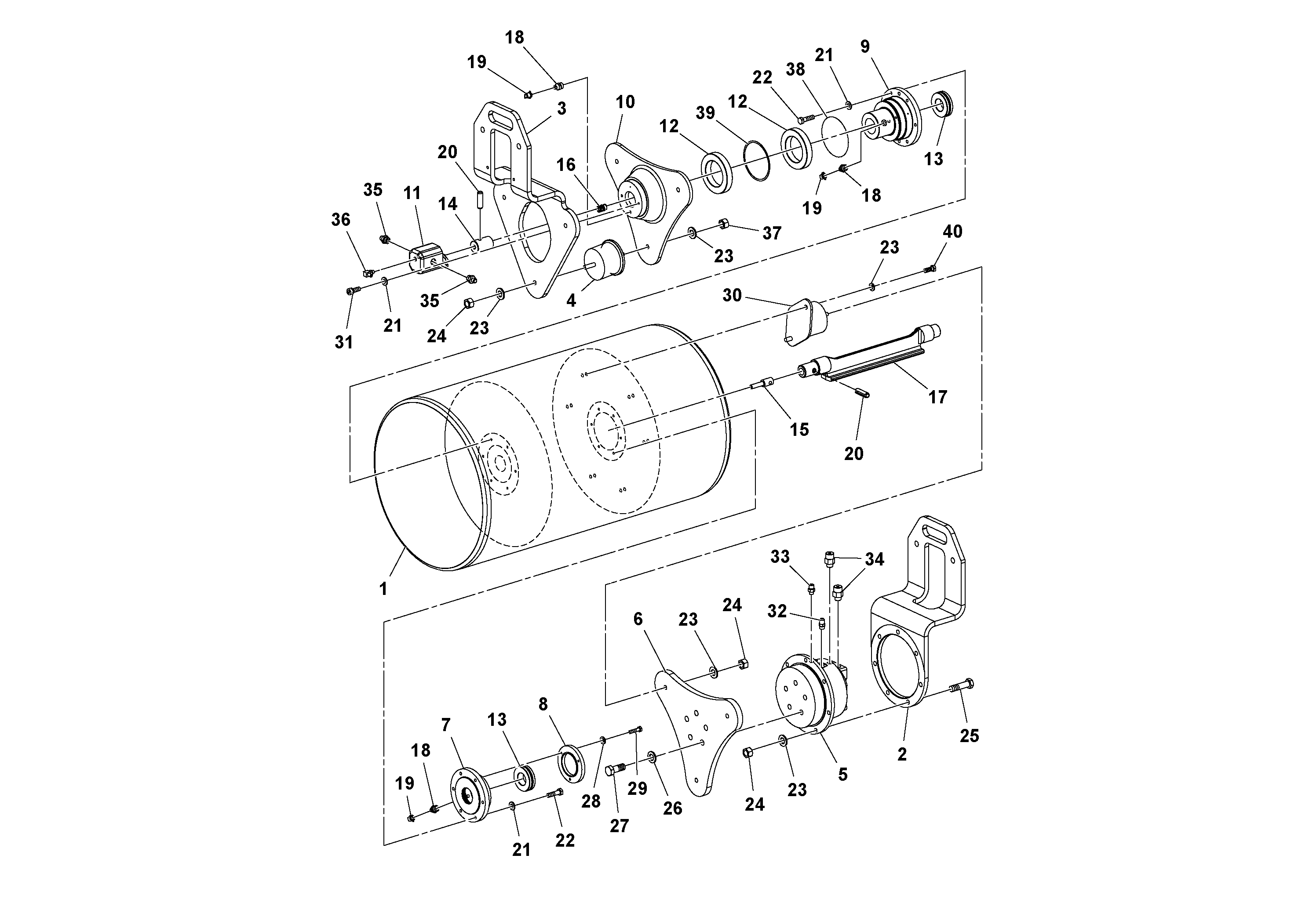 Схема запчастей Volvo DD14S/DD16 S/N 197600 - - 100298 Drum Assembly 