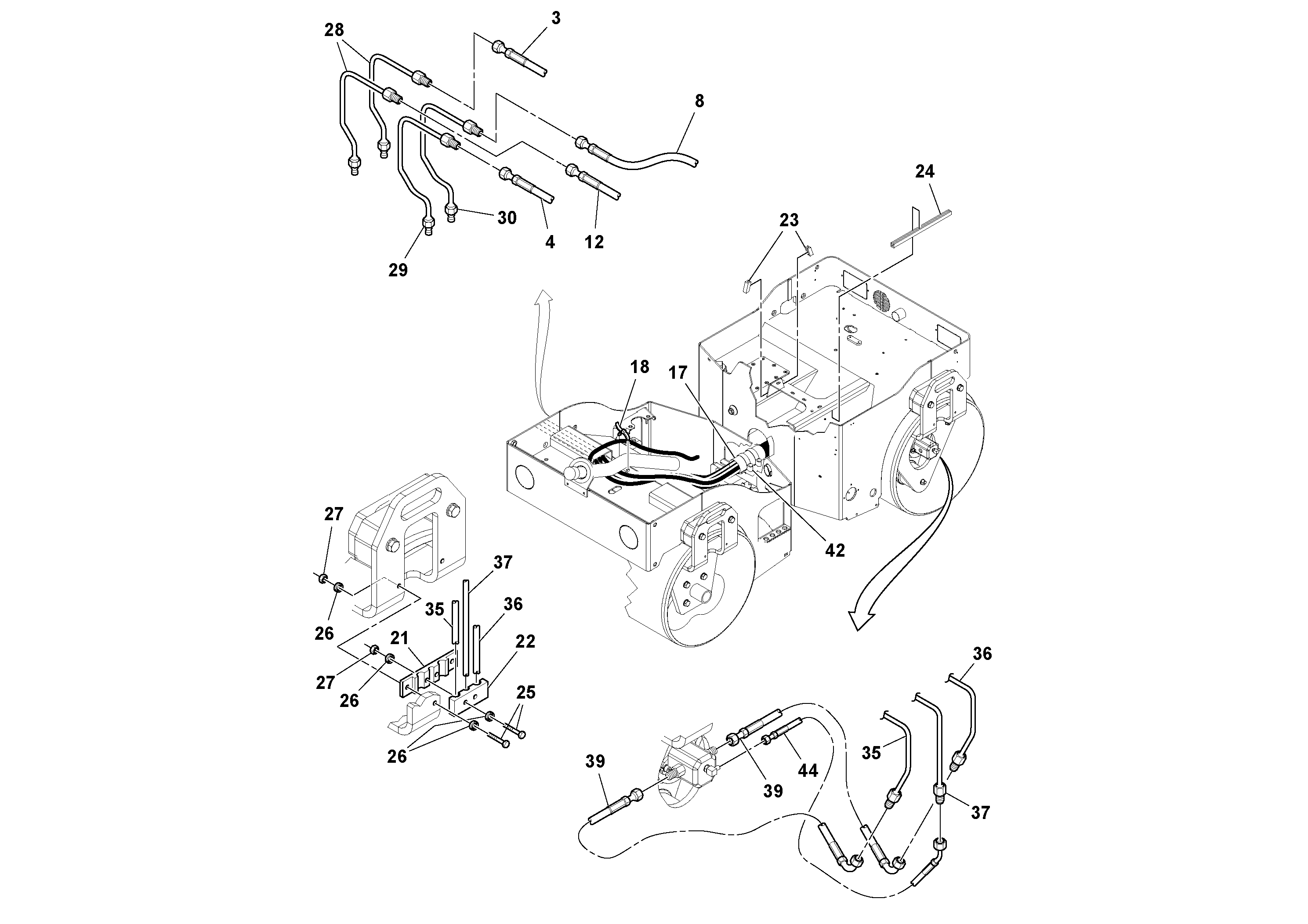 Схема запчастей Volvo DD14S/DD16 S/N 197600 - - 74321 Hydraulic Hoses/Tube Clamp Installation 