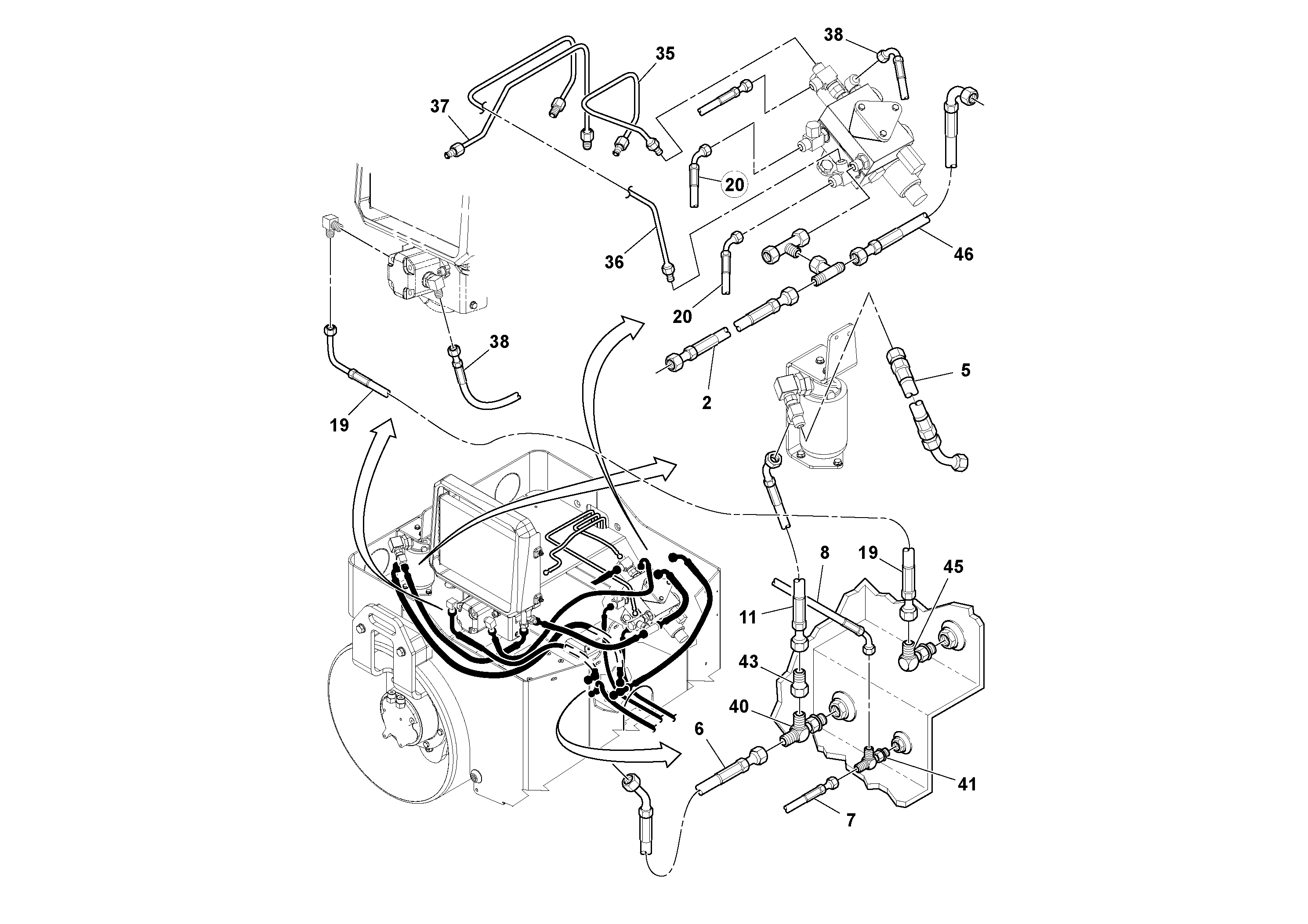 Схема запчастей Volvo DD14S/DD16 S/N 197600 - - 74363 Hydraulic Hoses/Tube Clamp Installation 