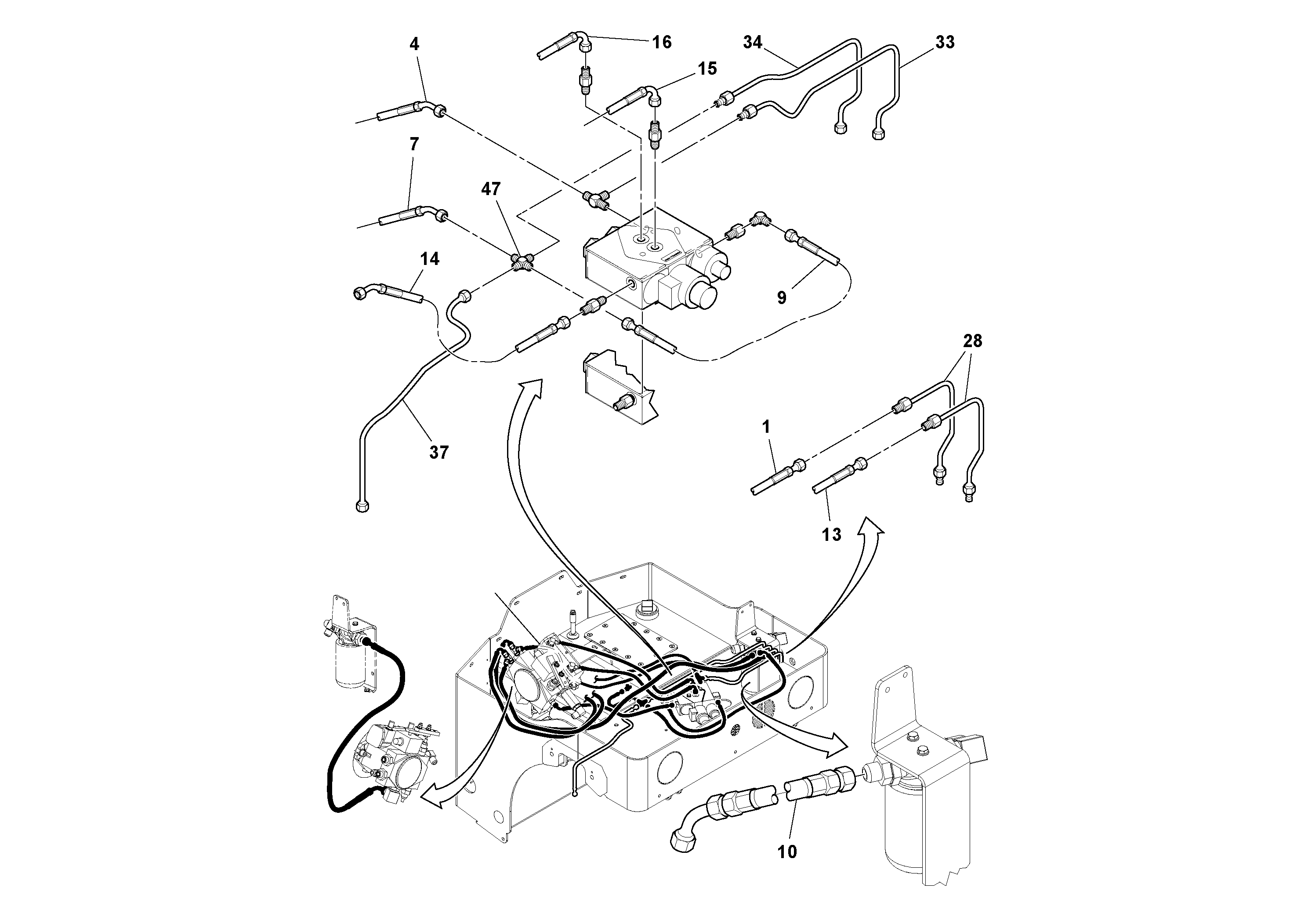 Схема запчастей Volvo DD14S/DD16 S/N 197600 - - 79324 Hydraulic Hoses/Tube Clamp Installation 