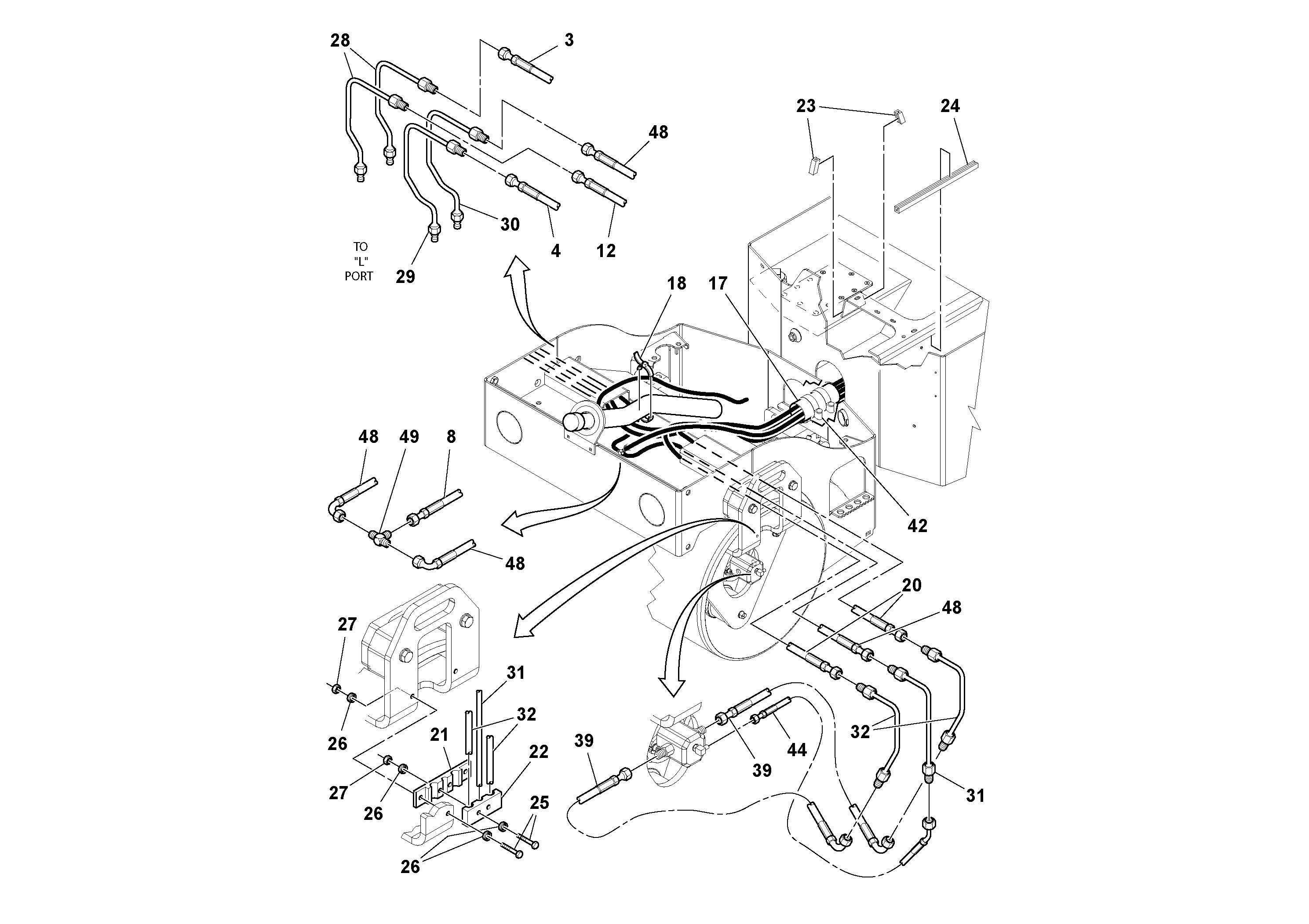 Схема запчастей Volvo DD14S/DD16 S/N 197600 - - 79395 Hydraulic Hoses/Tube Clamp Installation 