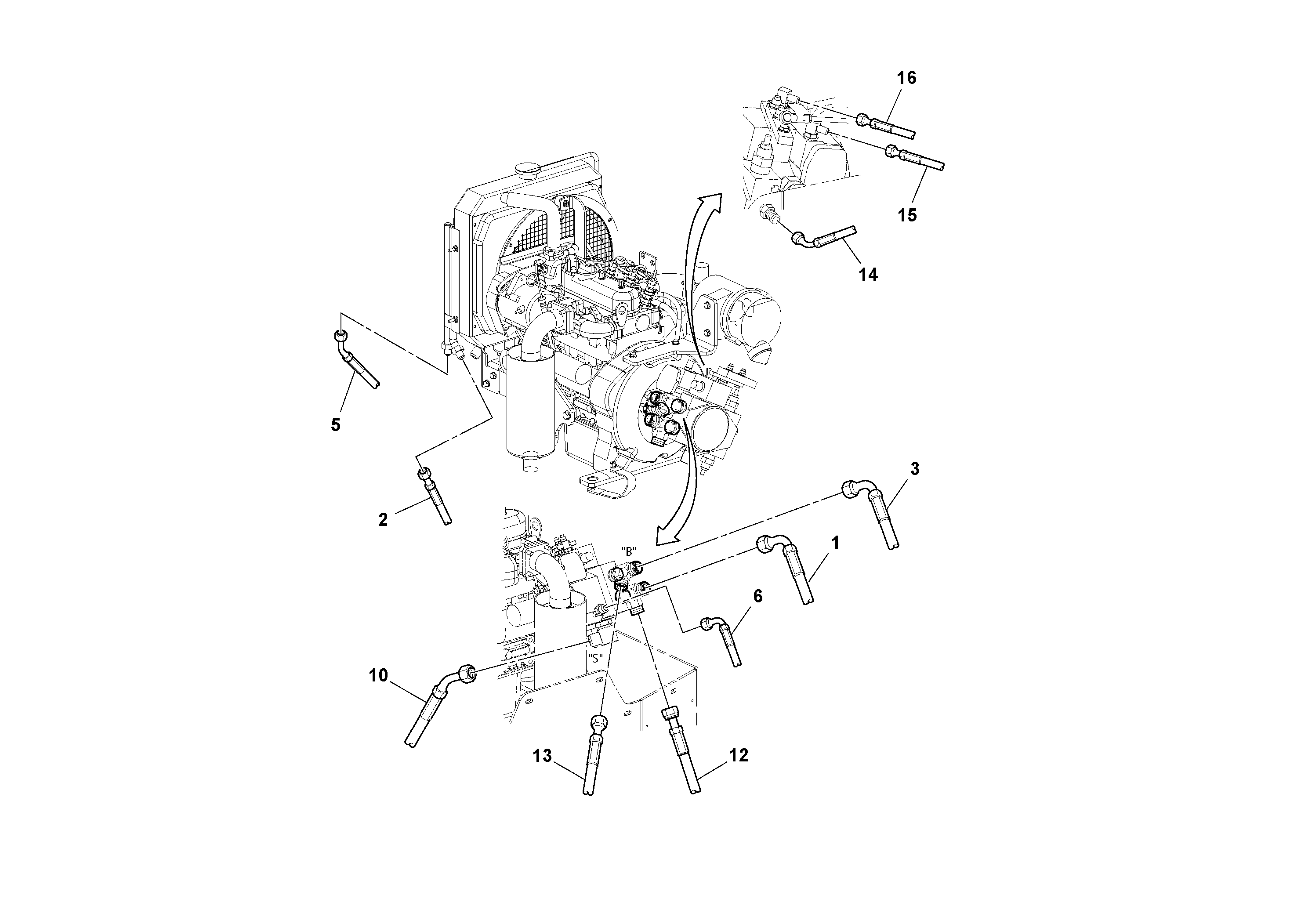 Схема запчастей Volvo DD14S/DD16 S/N 197600 - - 81087 Hydraulic Hoses/Tube Clamp Installation 