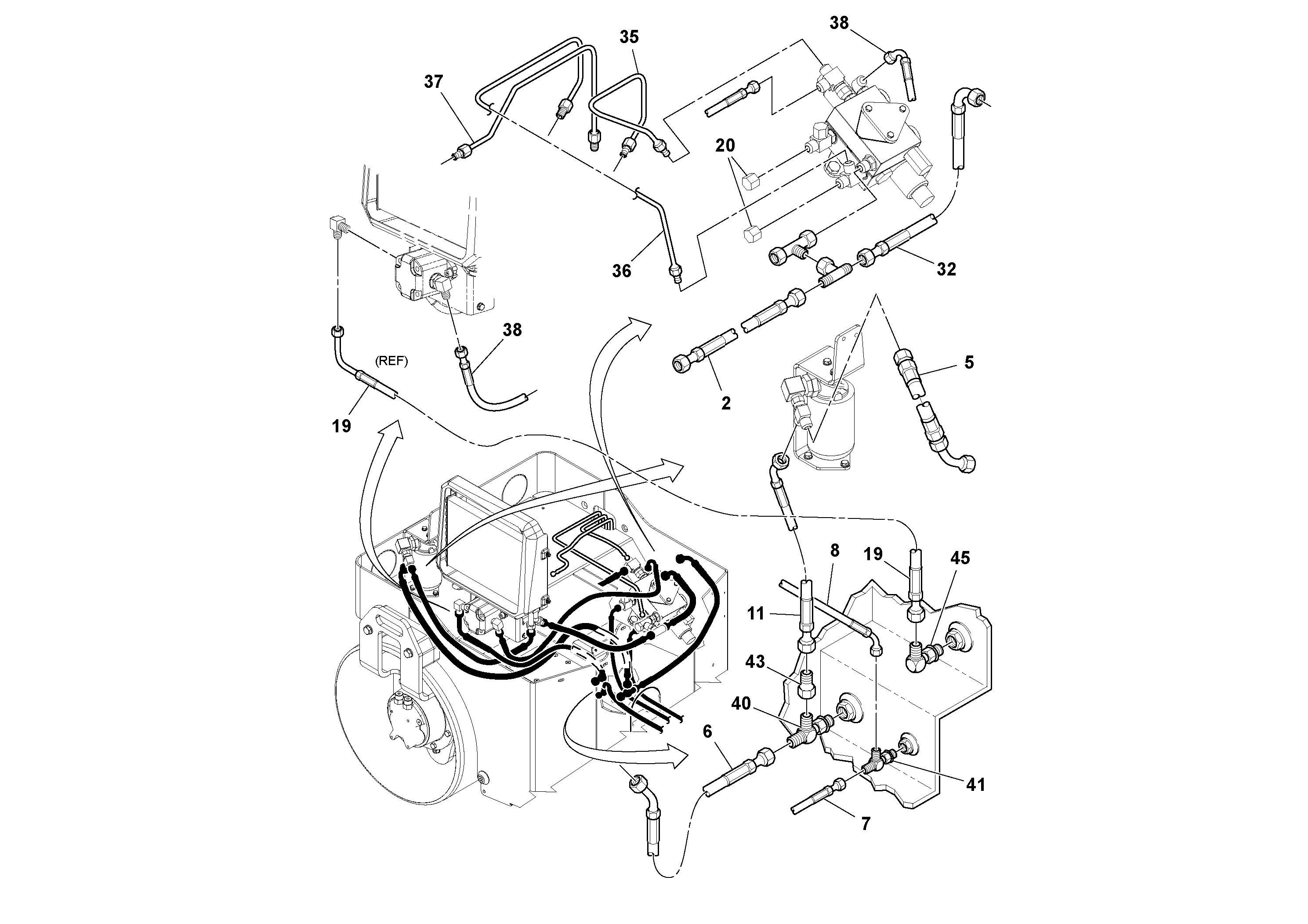 Схема запчастей Volvo DD14S/DD16 S/N 197600 - - 86011 Hydraulic Hoses/Tube Clamp Installation 