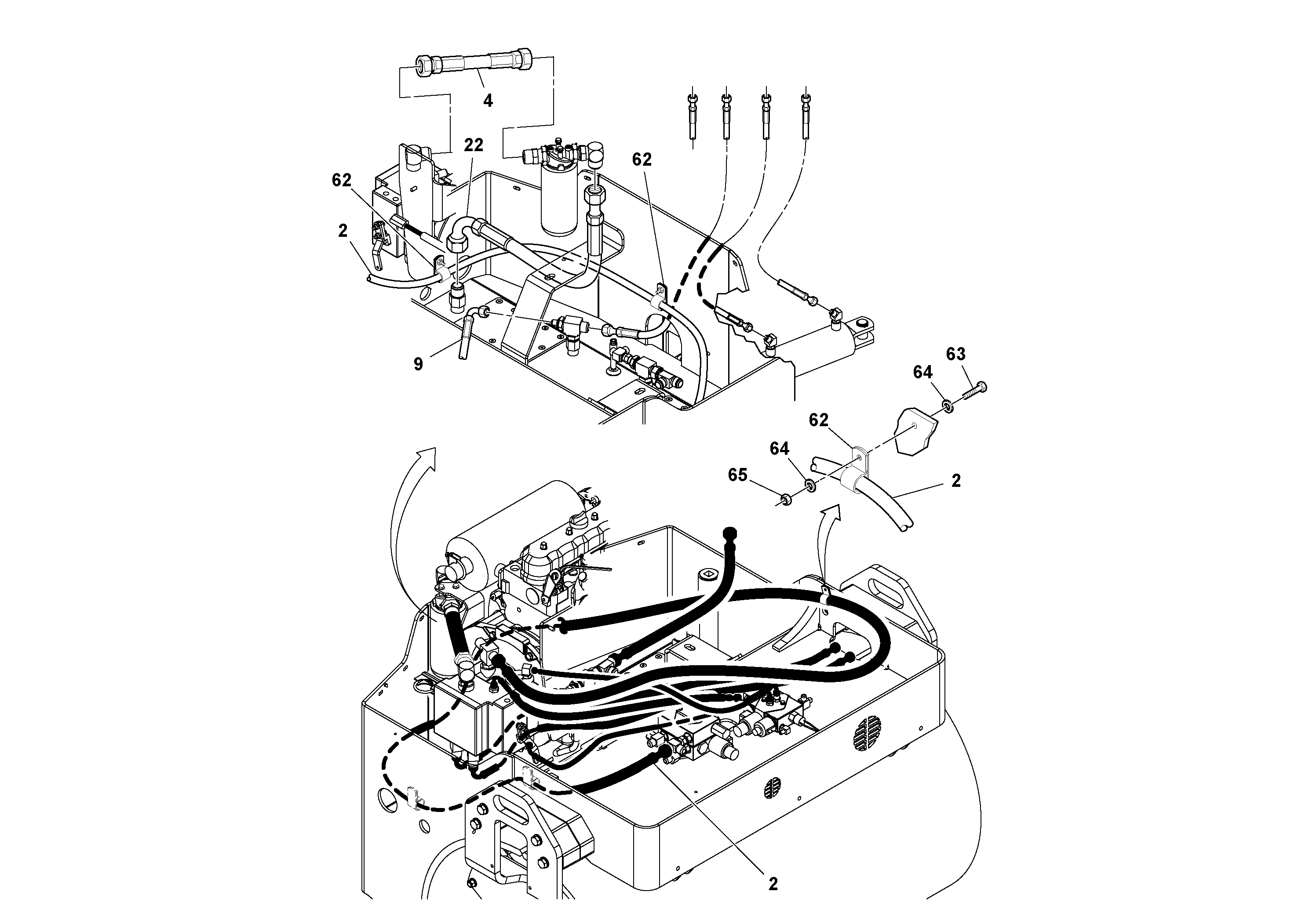 Схема запчастей Volvo DD29/DD30/DD31HF/DD38HF S/N 197592 - - 74489 Hydraulic Hose and Tube Installation 