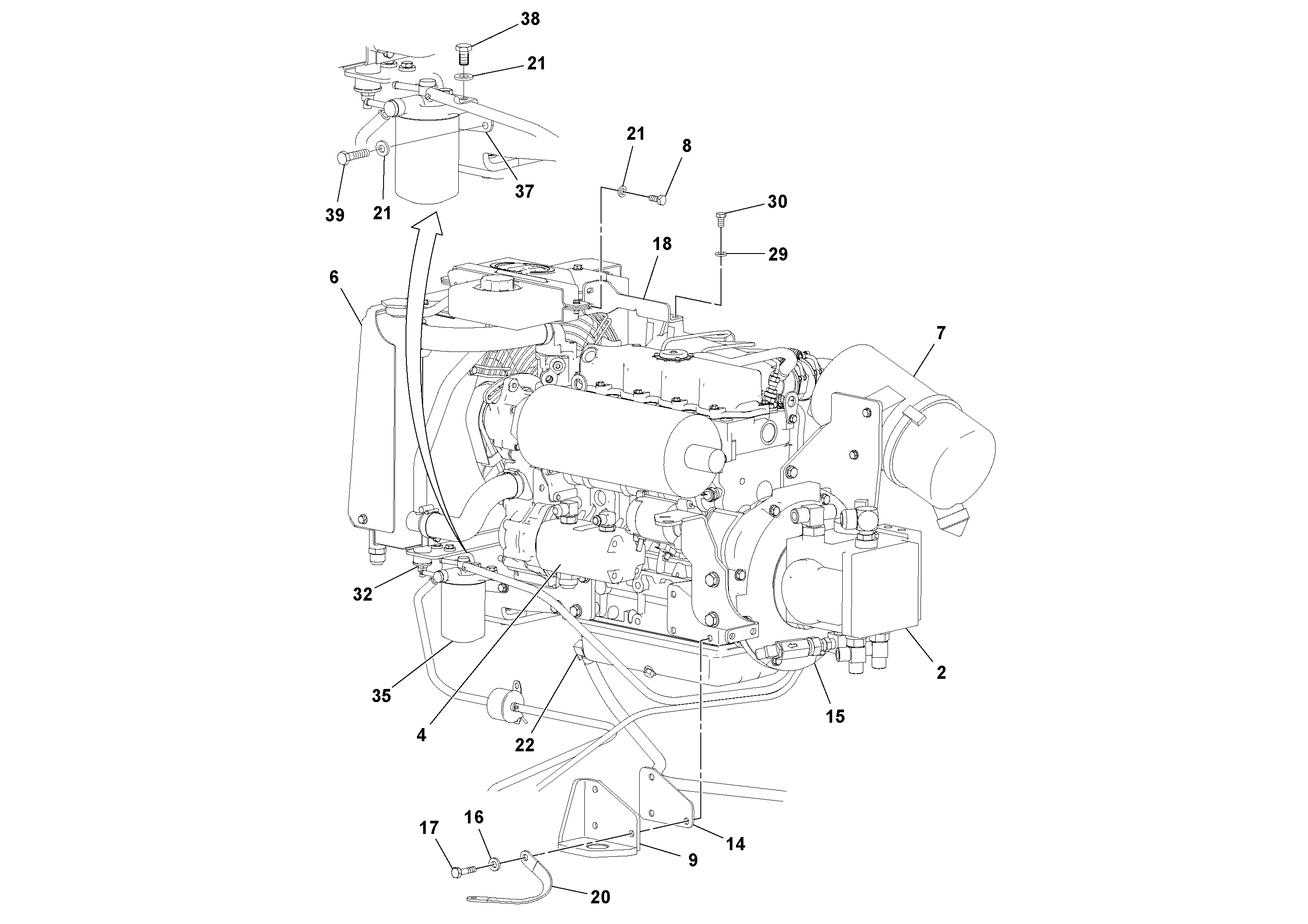 Схема запчастей Volvo DD29/DD30/DD31HF/DD38HF S/N 197592 - - 106402 Двигатель в сборе 