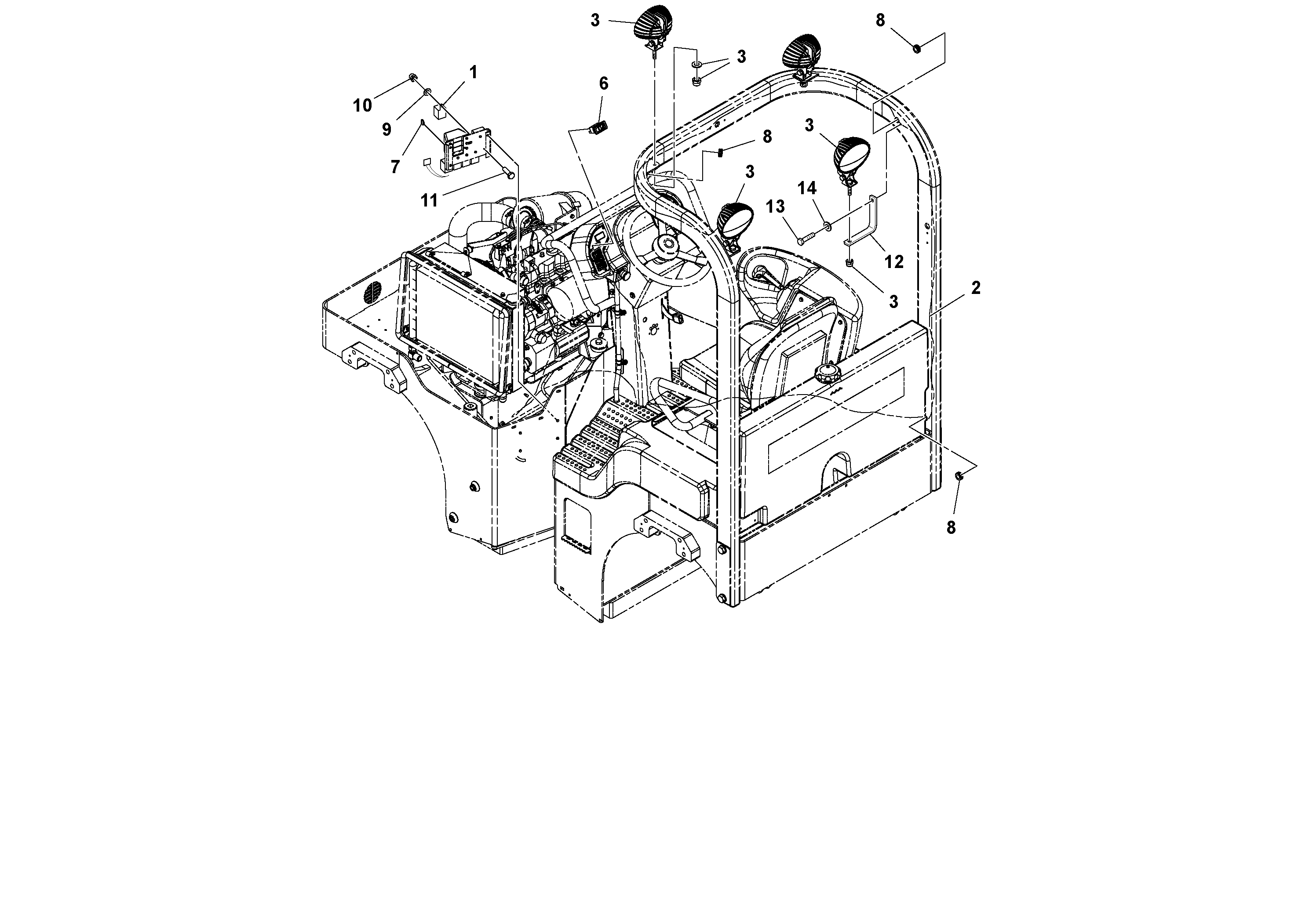 Схема запчастей Volvo DD29/DD30/DD31HF/DD38HF S/N 197592 - - 47494 Arch ROPS Worklight Installation 