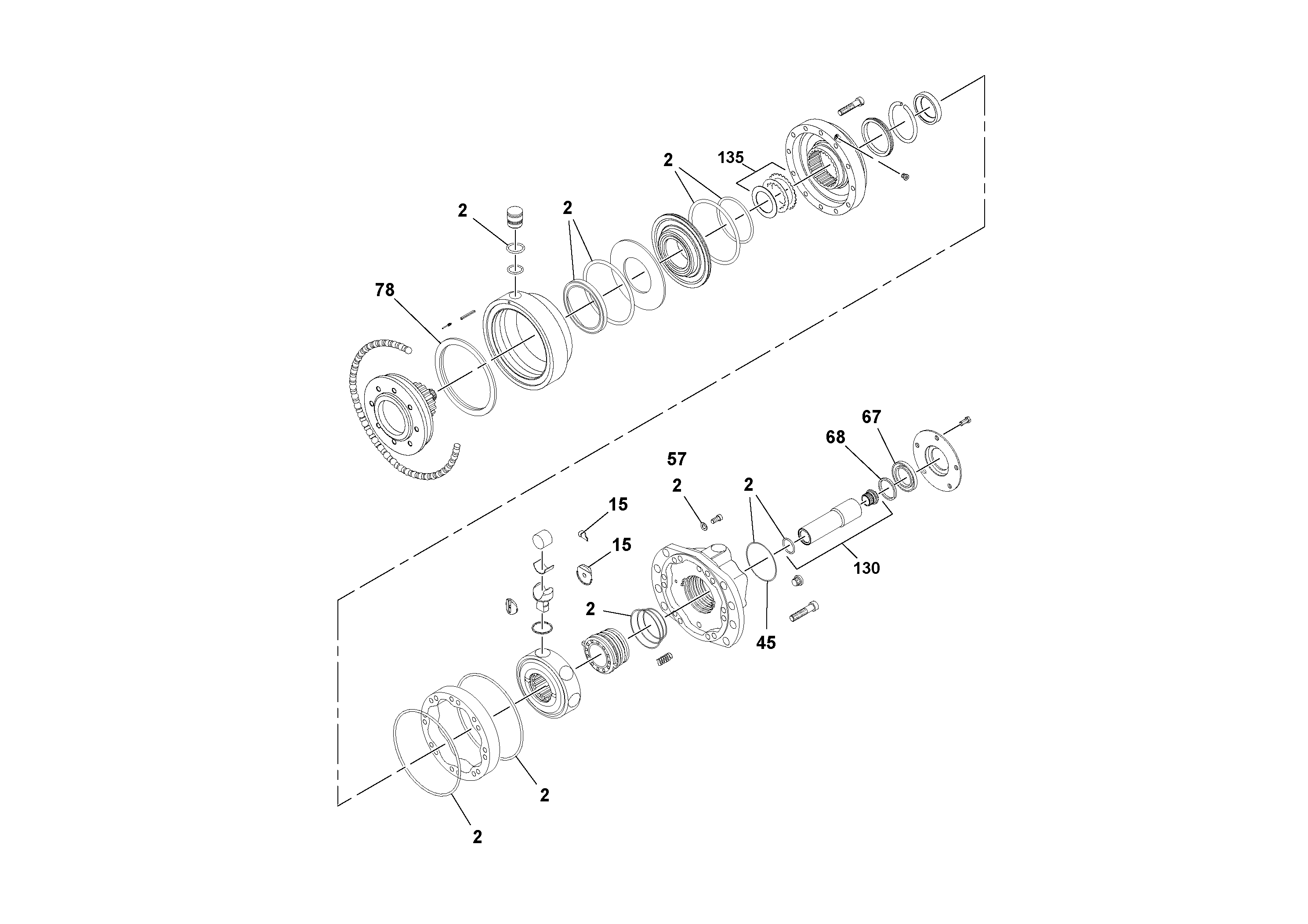 Схема запчастей Volvo DD112HF/DD118HF/HA/HFA S/N 197518 - - 59032 Rear Drive Motor 