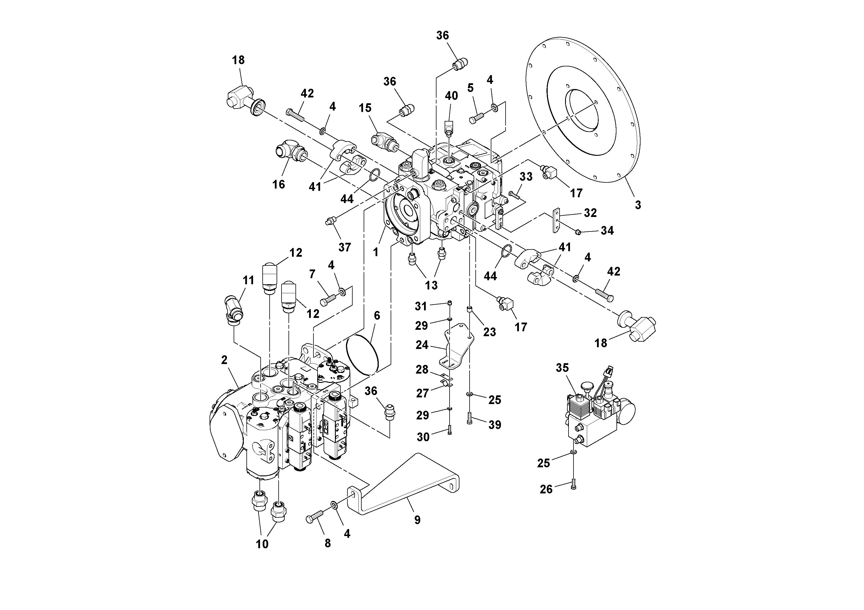 Схема запчастей Volvo DD112HF/DD118HF/HA/HFA S/N 197518 - - 106274 Pump Stack Assembly 