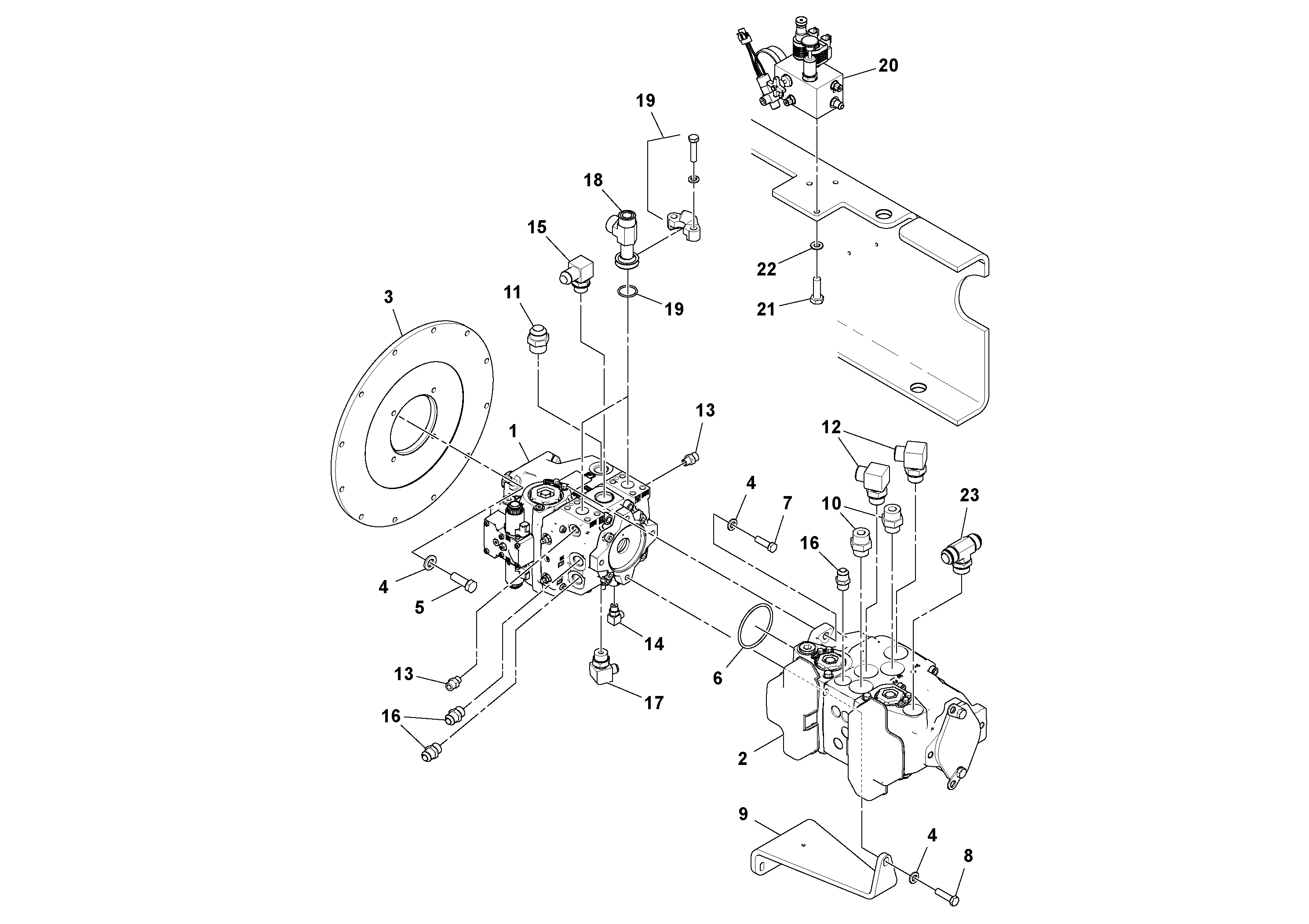 Схема запчастей Volvo DD112HF/DD118HF/HA/HFA S/N 197518 - - 106597 Pump Stack Assembly 