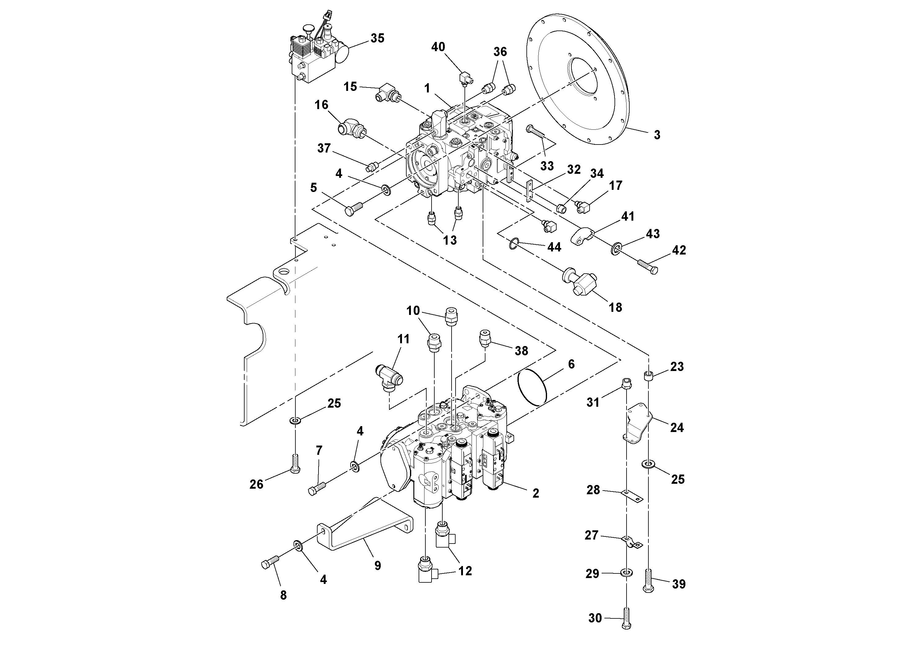 Схема запчастей Volvo DD112HF/DD118HF/HA/HFA S/N 197518 - - 106633 Pump Stack Assembly 