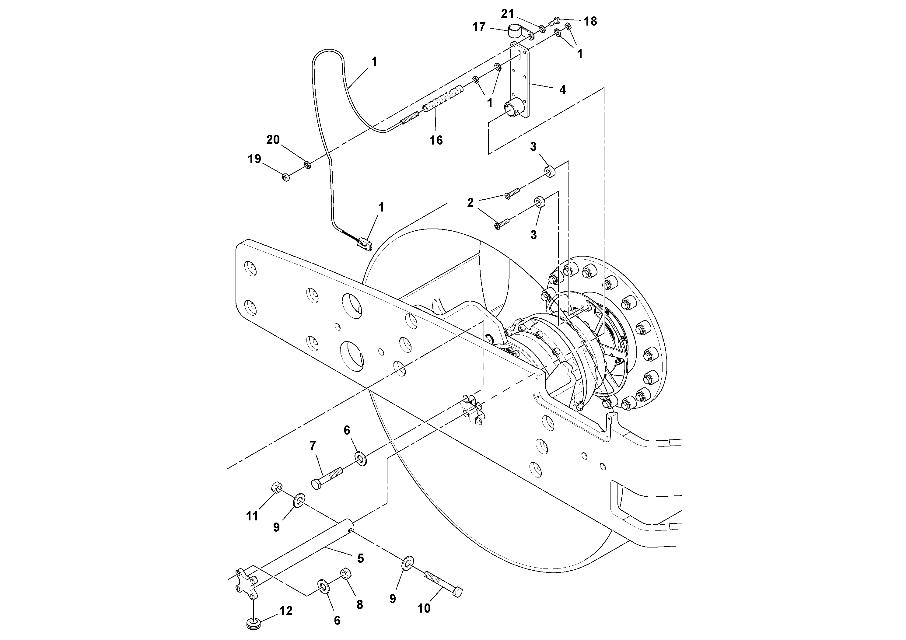 Схема запчастей Volvo DD112HF/DD118HF/HA/HFA S/N 197518 - - 51883 Amplitude Sensor Installation 
