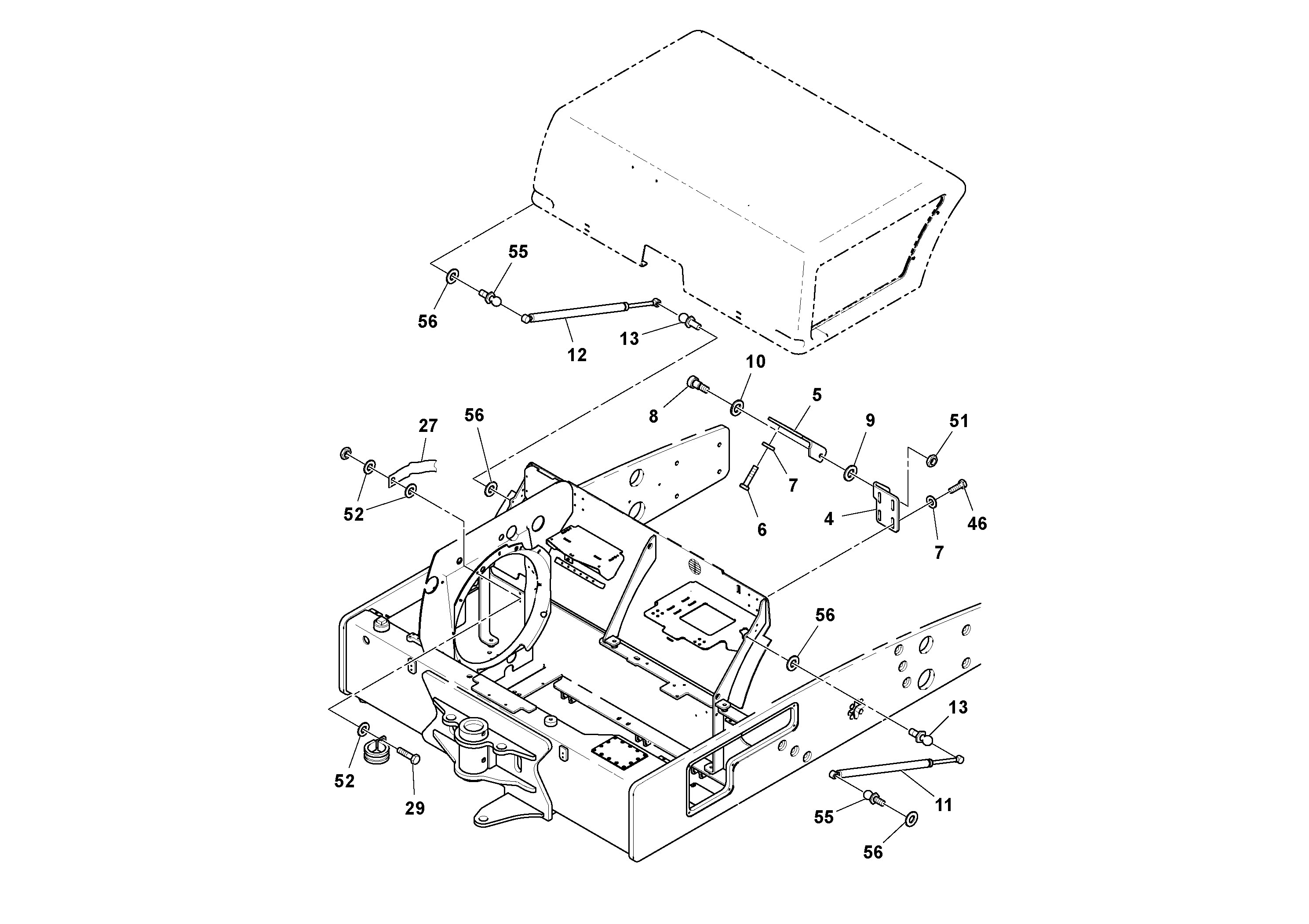 Схема запчастей Volvo DD112HF/DD118HF/HA/HFA S/N 197518 - - 97969 Hood Installation 
