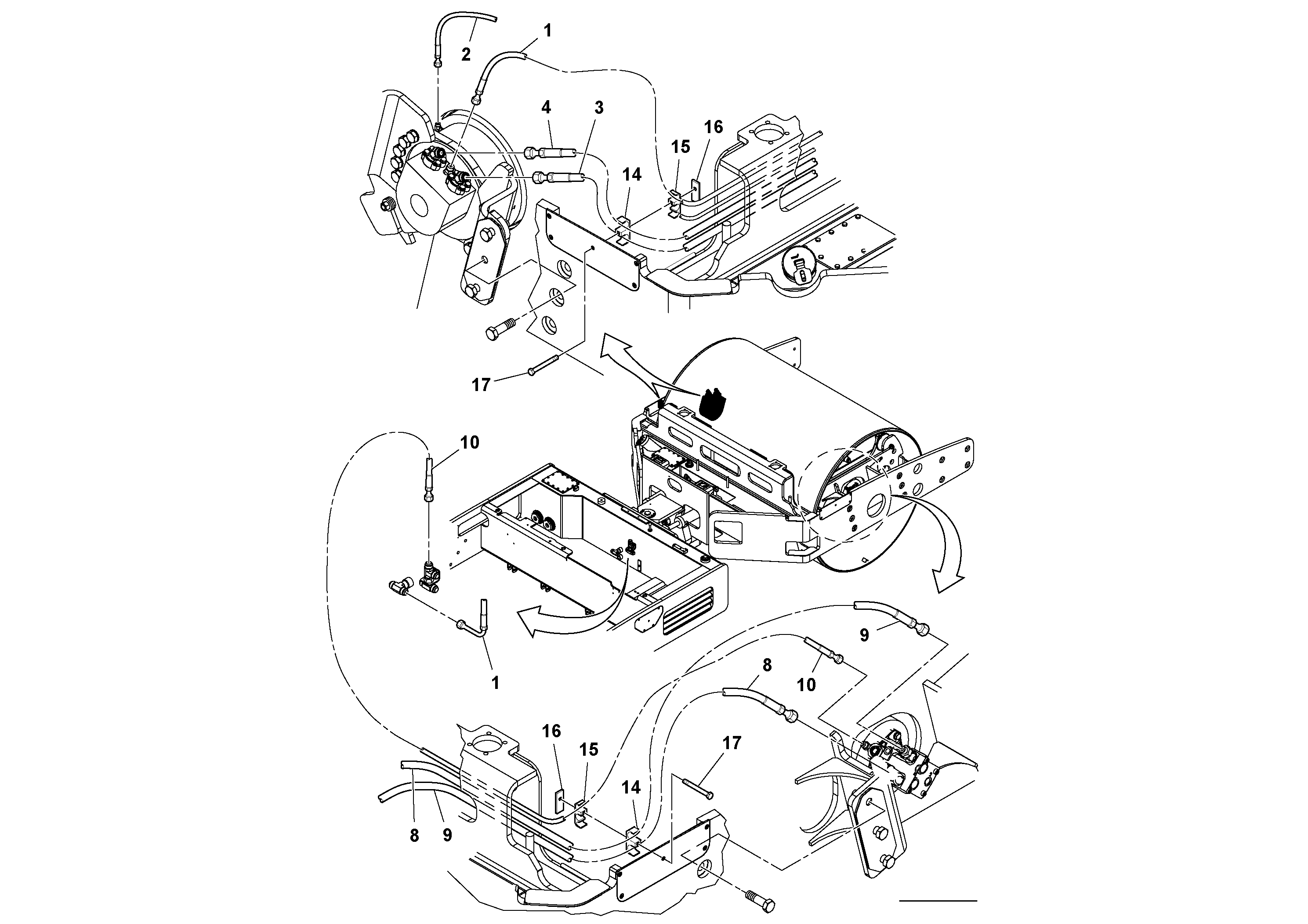 Схема запчастей Volvo DD112HF/DD118HF/HA/HFA S/N 197518 - - 60552 Front Hose Installation 