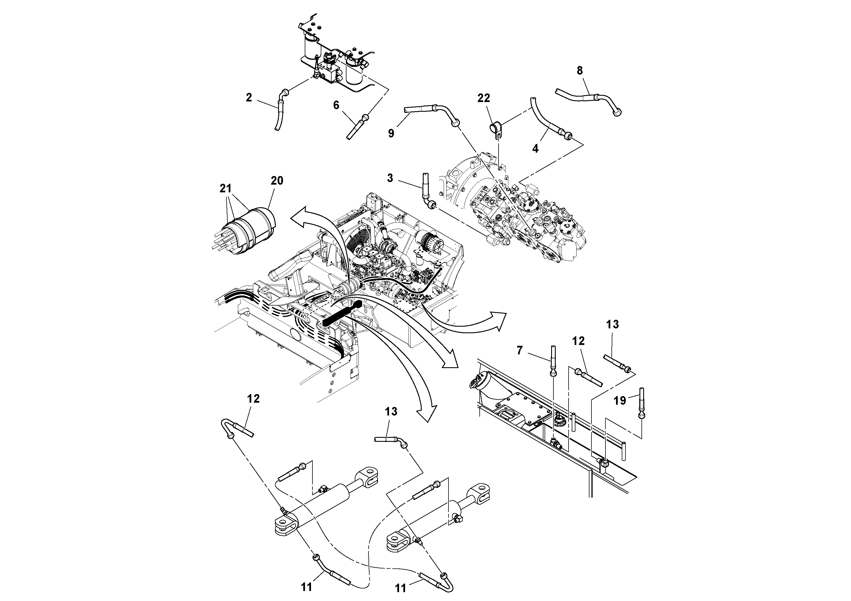 Схема запчастей Volvo DD112HF/DD118HF/HA/HFA S/N 197518 - - 60553 Front Hose Installation 