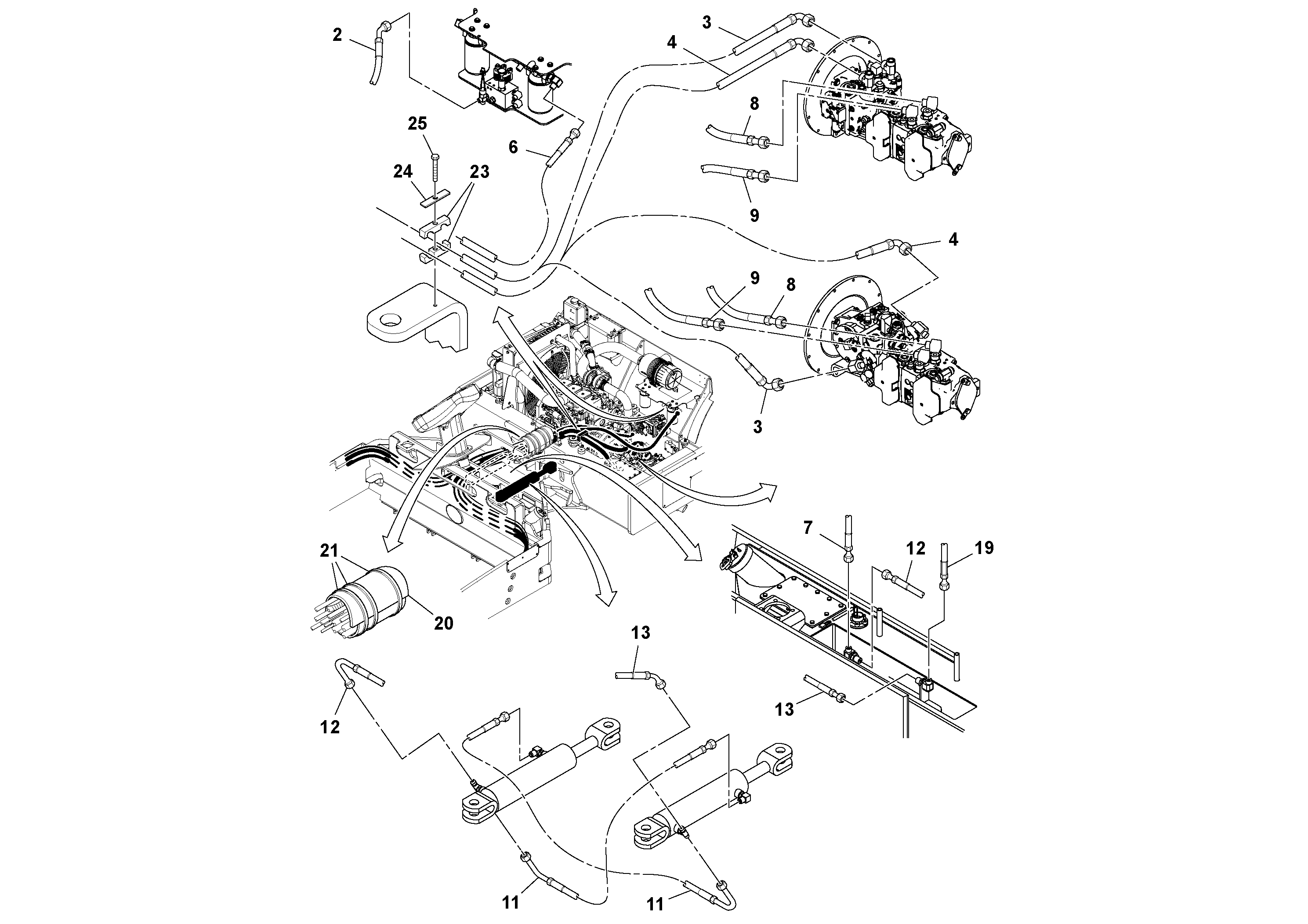 Схема запчастей Volvo DD112HF/DD118HF/HA/HFA S/N 197518 - - 61144 Front Hose Installation 