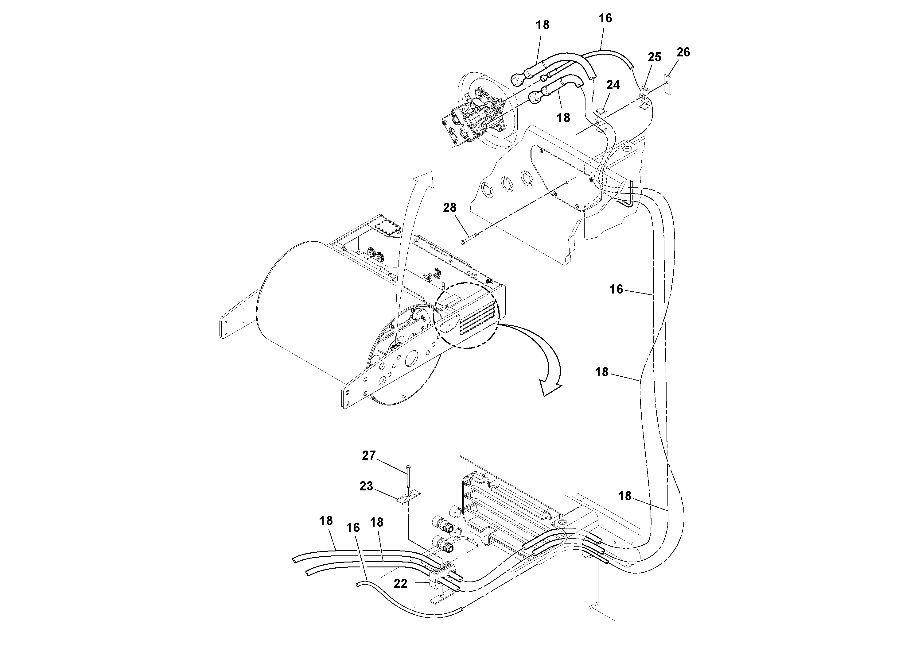Схема запчастей Volvo DD112HF/DD118HF/HA/HFA S/N 197518 - - 61419 Rear Hose Installation 