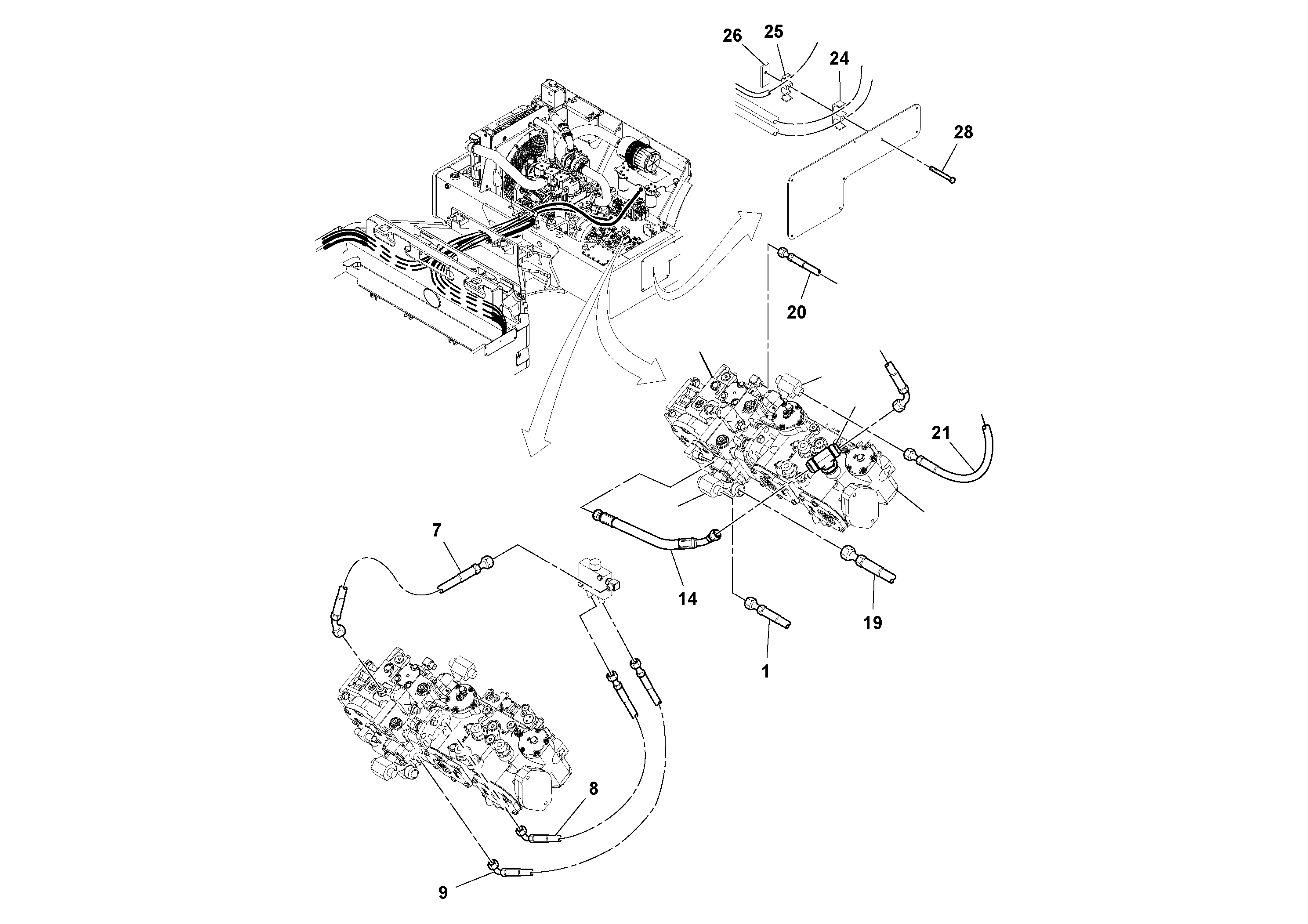 Схема запчастей Volvo DD112HF/DD118HF/HA/HFA S/N 197518 - - 61432 Rear Hose Installation 
