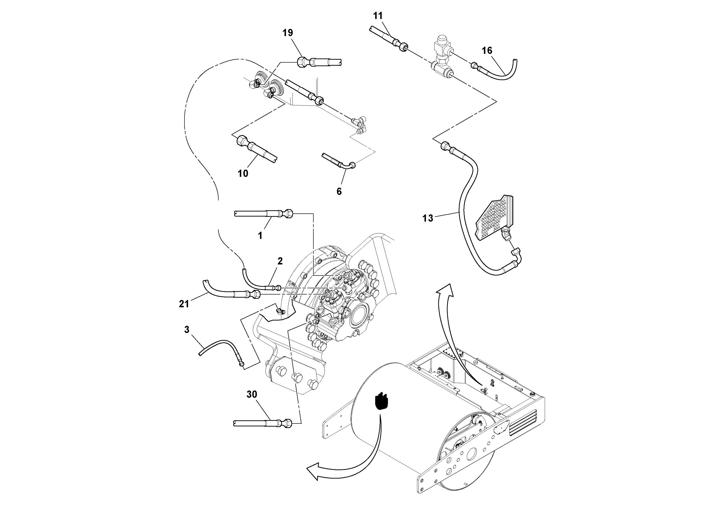 Схема запчастей Volvo DD112HF/DD118HF/HA/HFA S/N 197518 - - 61440 Rear Hose Installation 