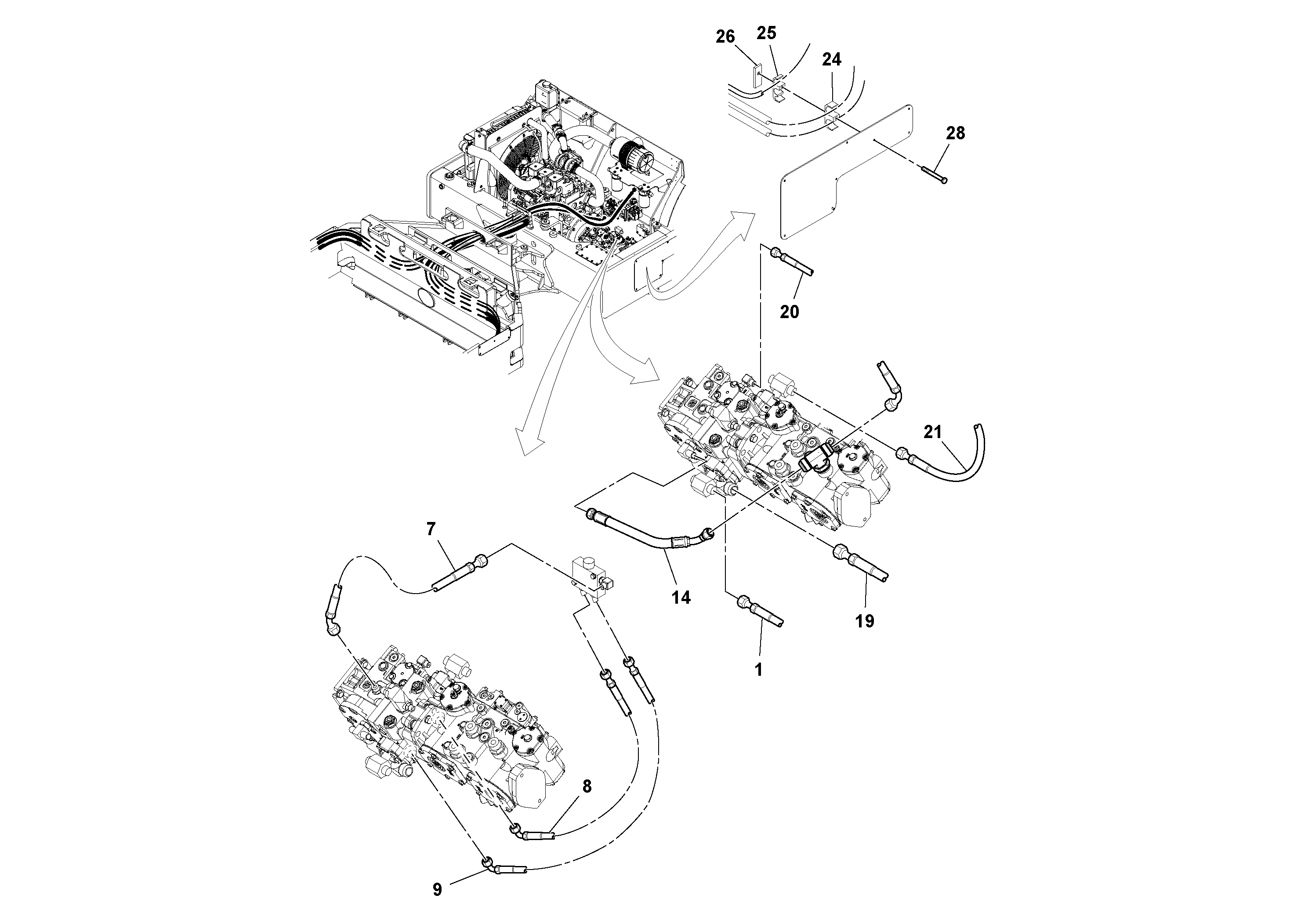 Схема запчастей Volvo DD112HF/DD118HF/HA/HFA S/N 197518 - - 61455 Rear Hose Installation 