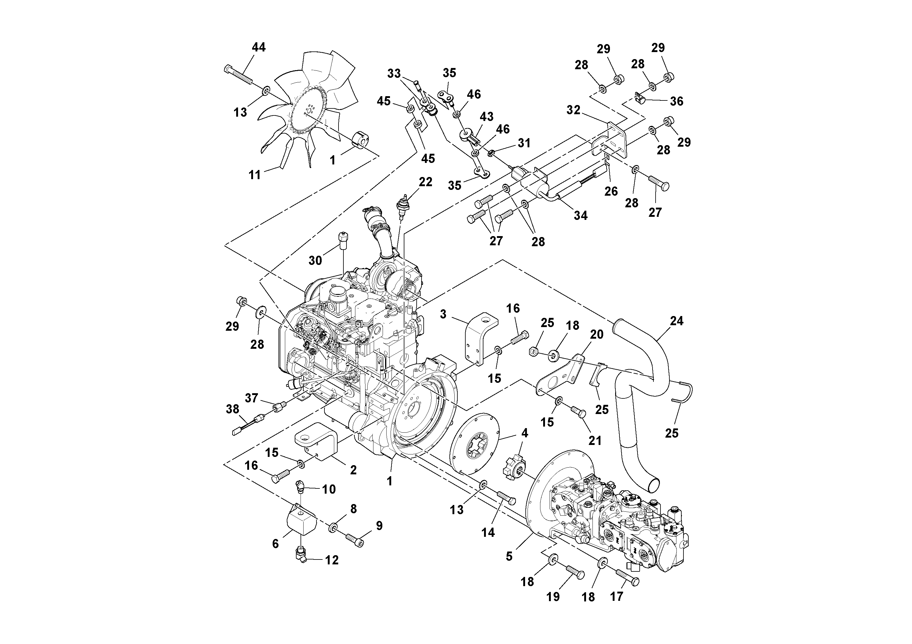 Схема запчастей Volvo DD112HF/DD118HF/HA/HFA S/N 197518 - - 100129 Двигатель в сборе 
