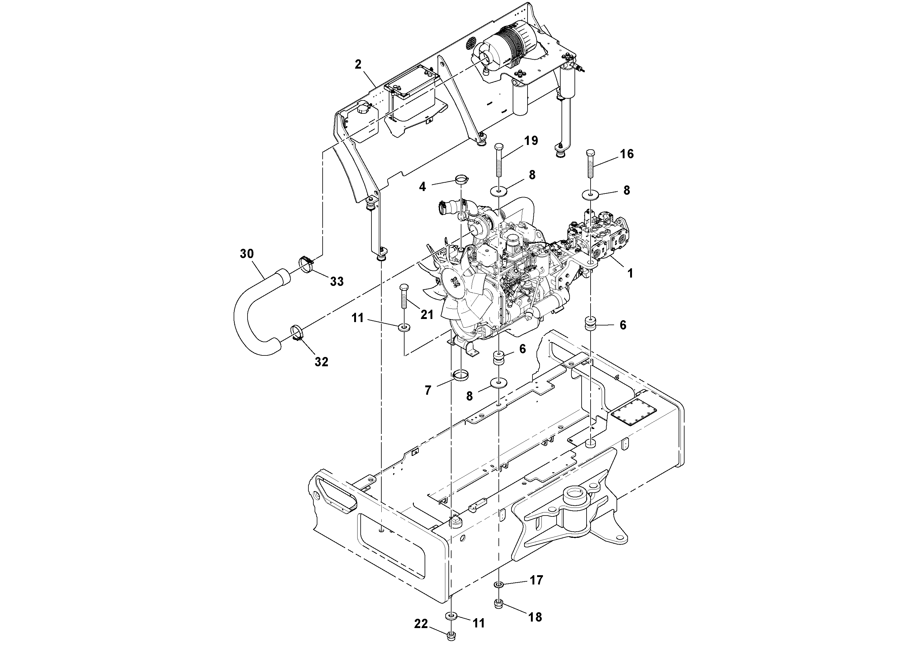 Схема запчастей Volvo DD112HF/DD118HF/HA/HFA S/N 197518 - - 55849 Engine Installation 