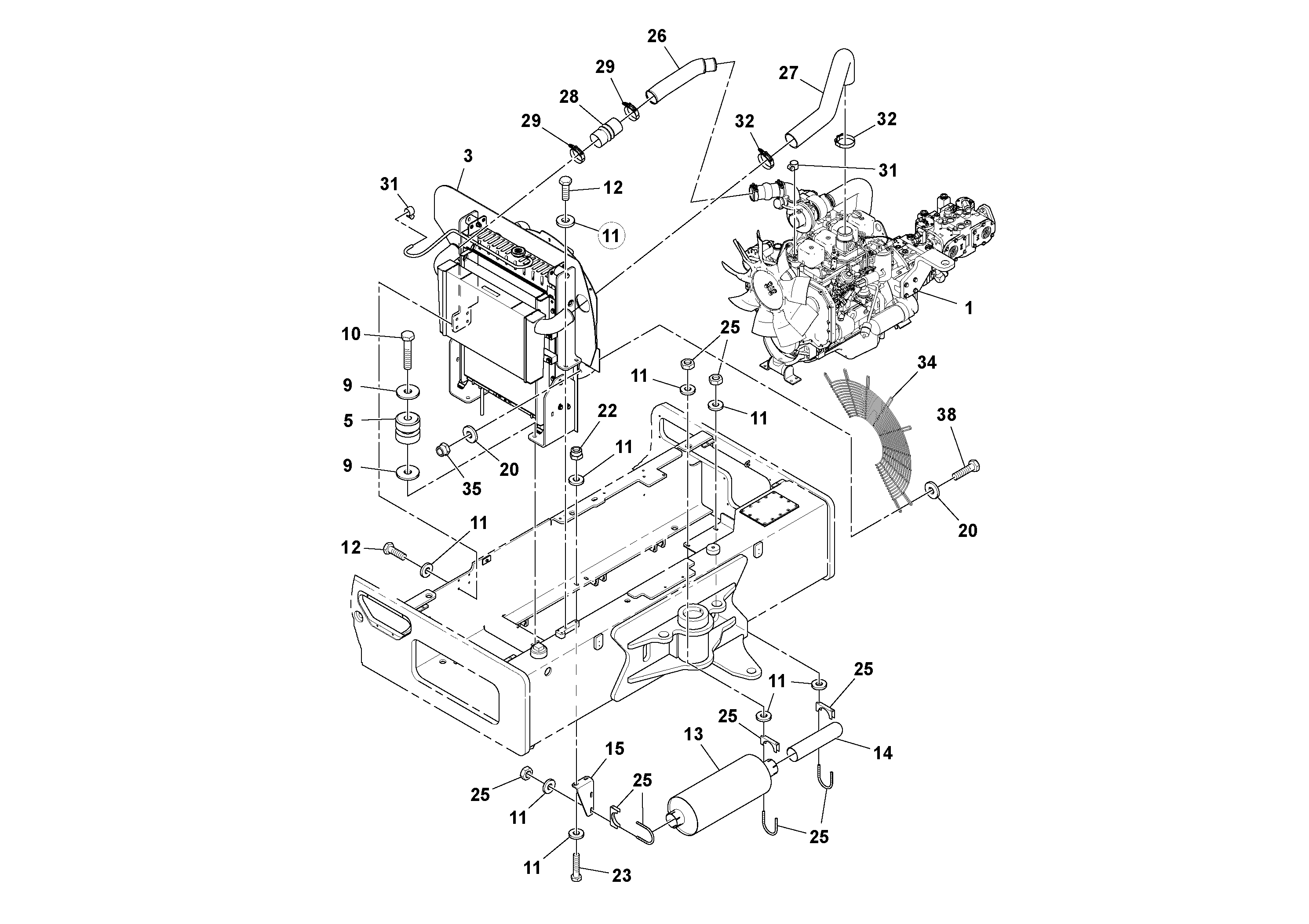 Схема запчастей Volvo DD112HF/DD118HF/HA/HFA S/N 197518 - - 56112 Engine Installation 