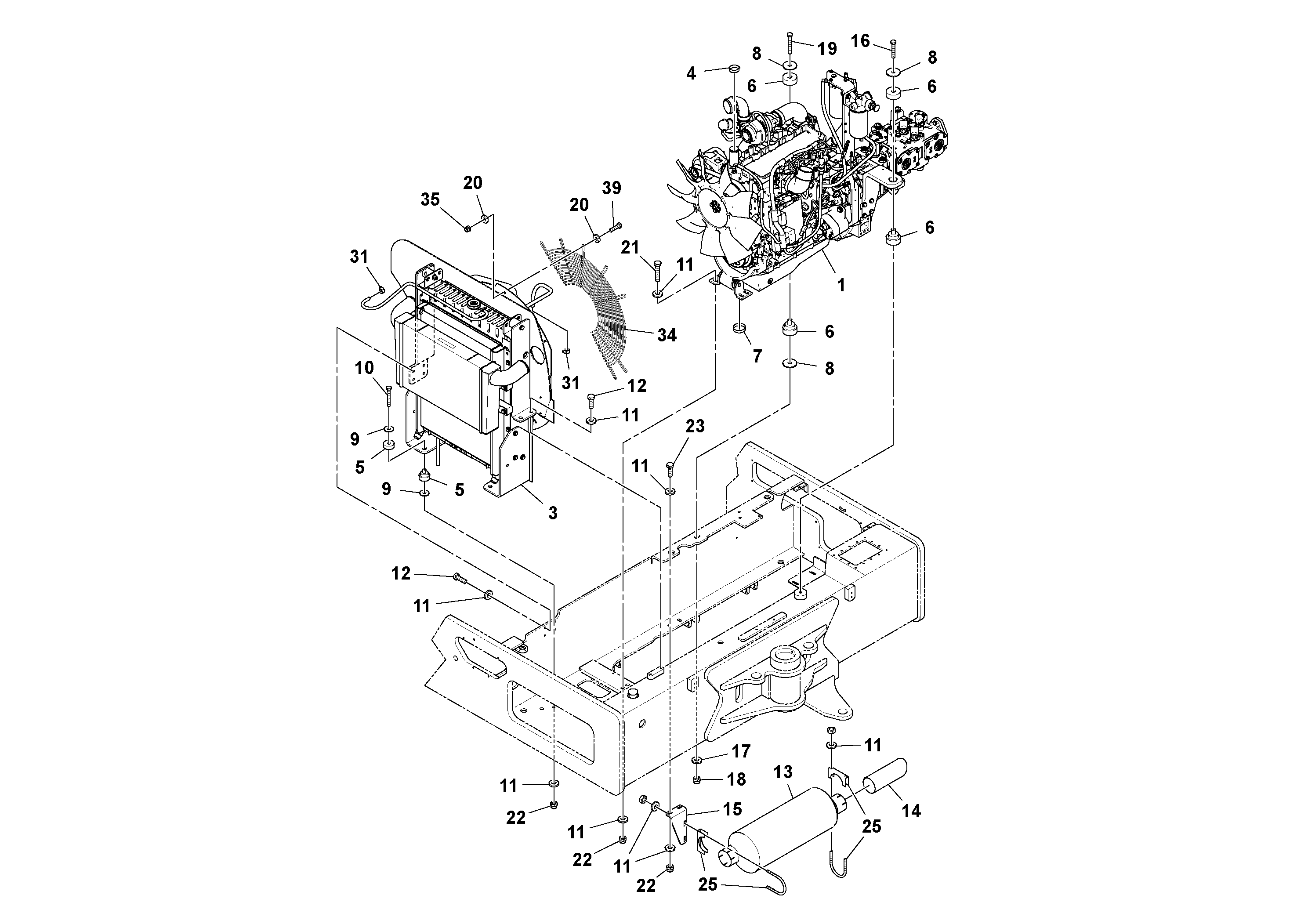 Схема запчастей Volvo DD112HF/DD118HF/HA/HFA S/N 197518 - - 73178 Engine Installation 