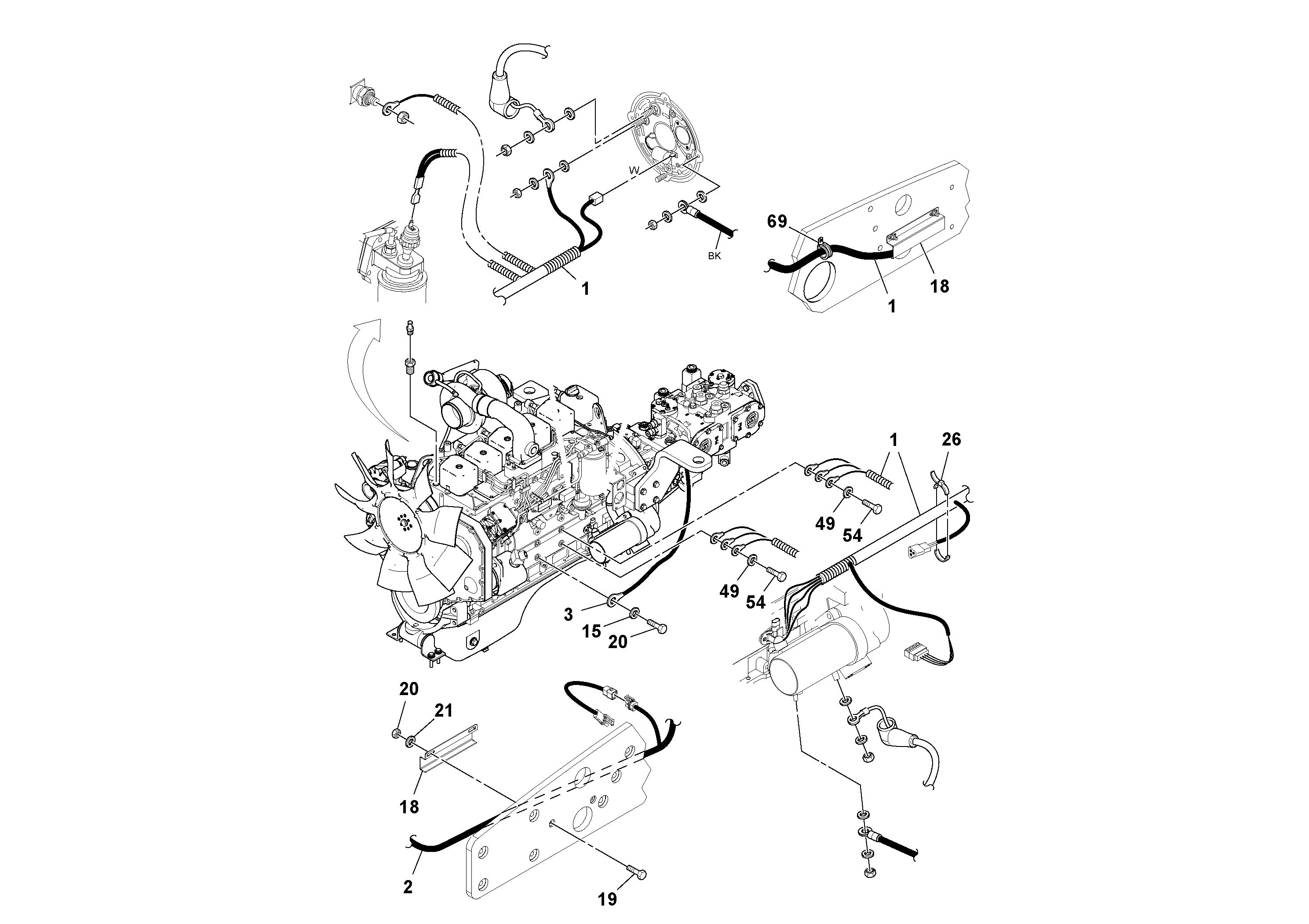 Схема запчастей Volvo DD112HF/DD118HF/HA/HFA S/N 197518 - - 100098 Electrical Installation 