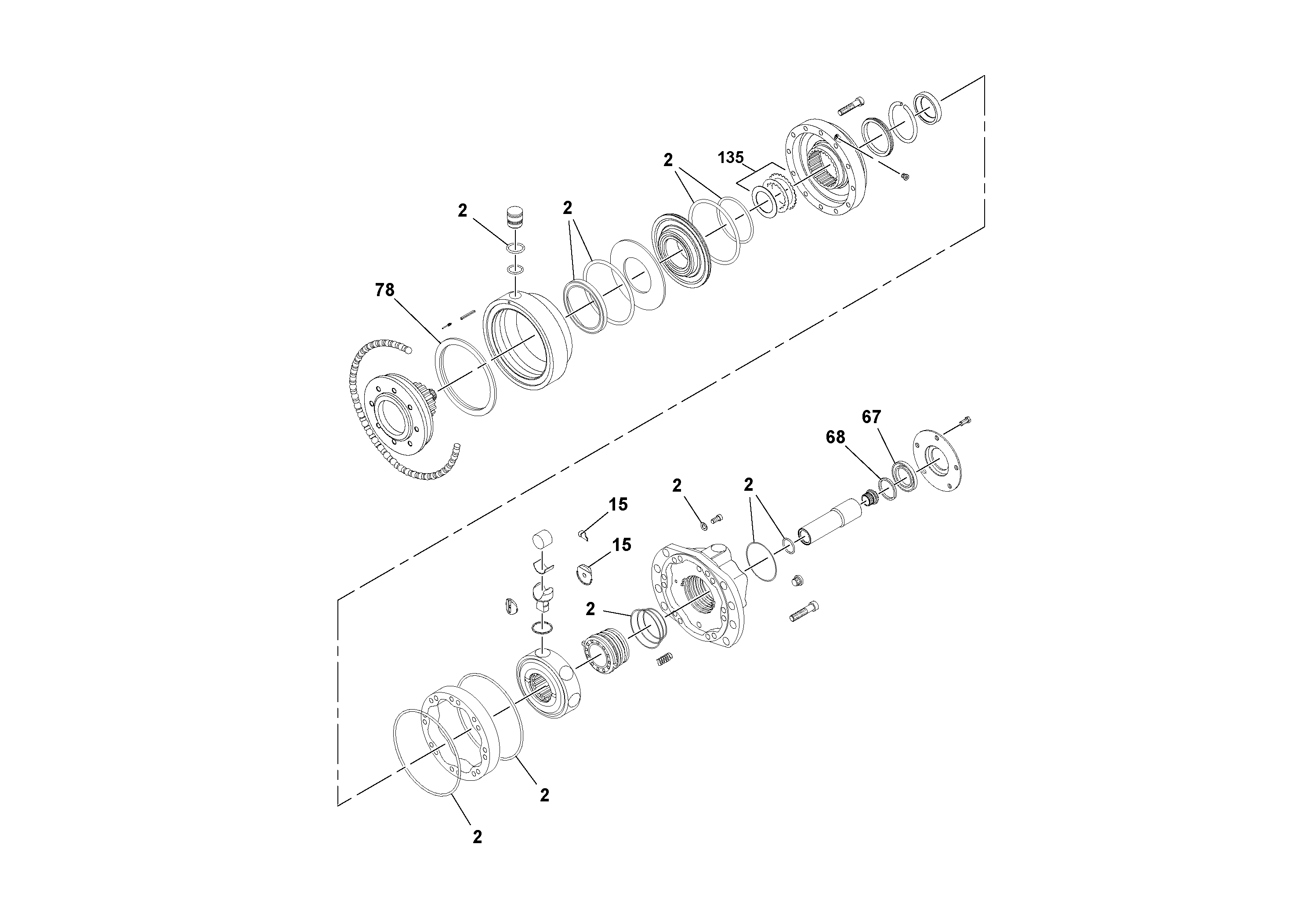 Схема запчастей Volvo DD132HF/DD138HF/HA/HFA S/N 197527- - 25514 Front Drum Drive Motor 