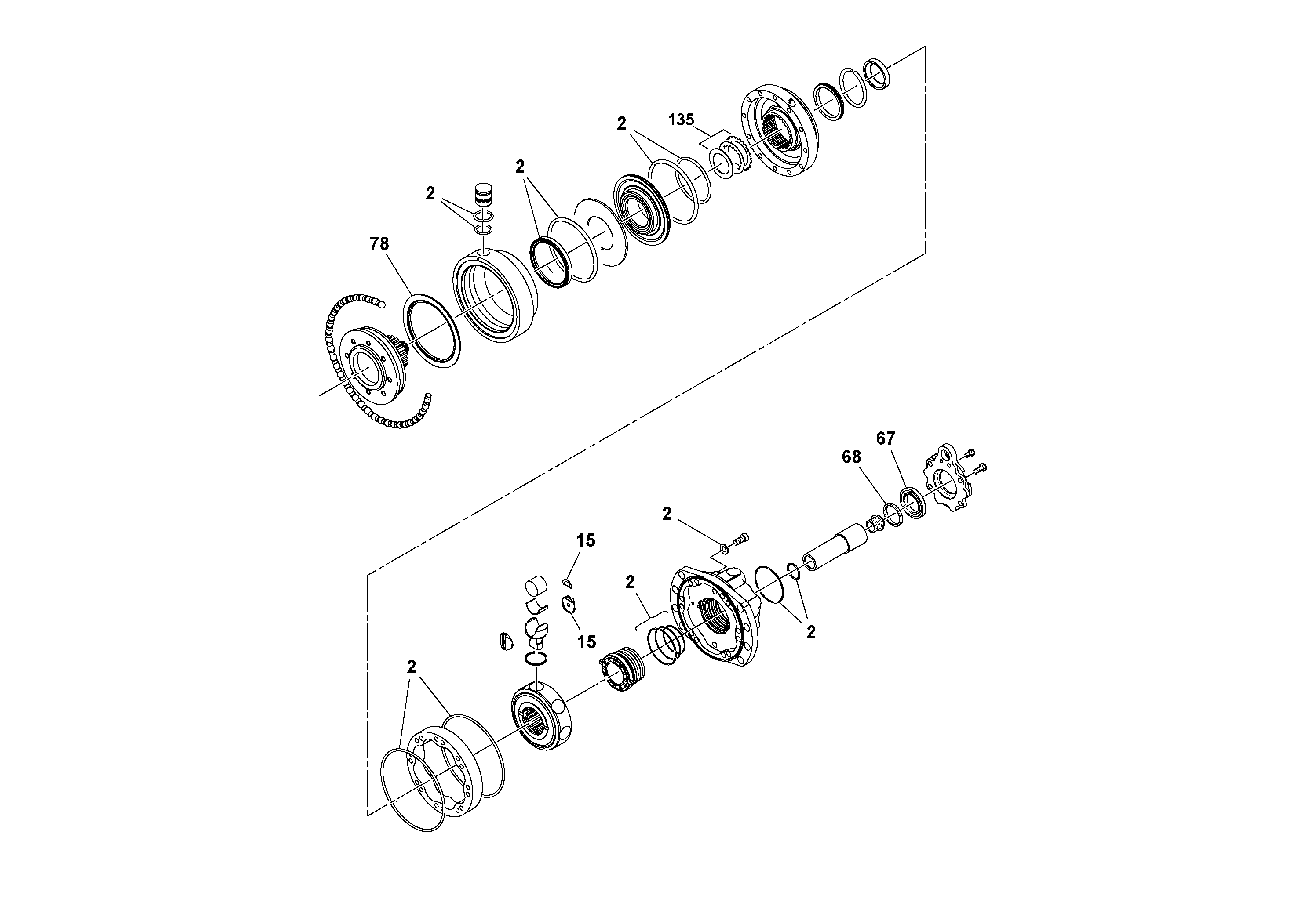Схема запчастей Volvo DD132HF/DD138HF/HA/HFA S/N 197527- - 39972 Rear Drum Drive Motor 
