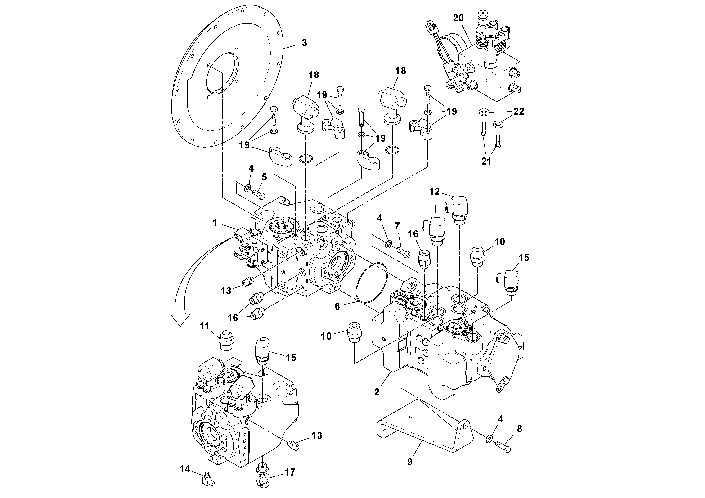 Схема запчастей Volvo DD132HF/DD138HF/HA/HFA S/N 197527- - 100920 Pump Stack Assembly 